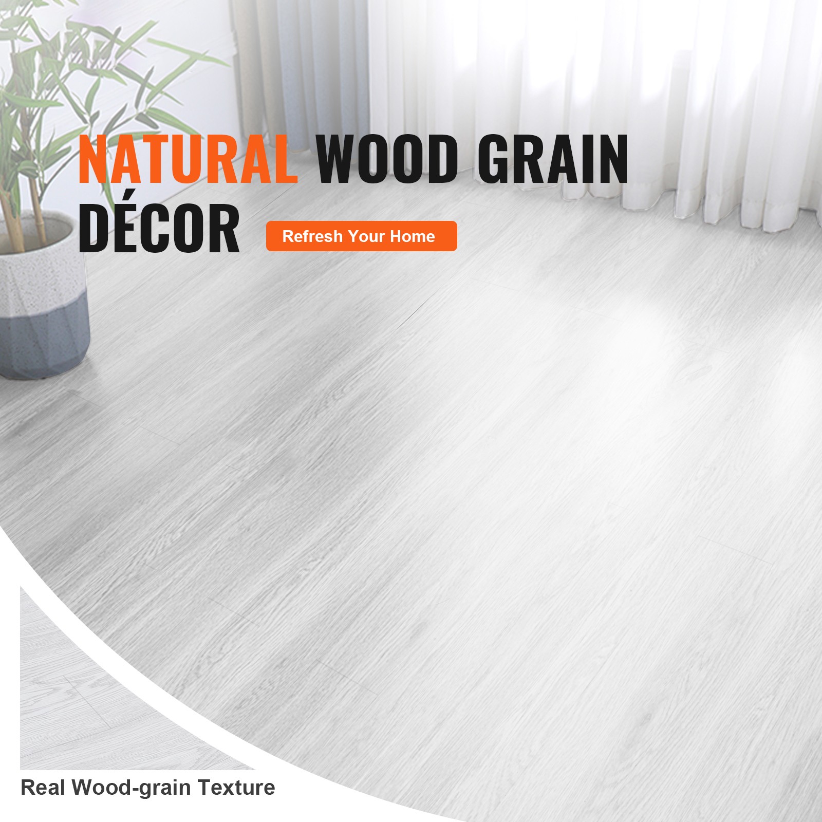 Uimoso 32.5FT Adhesive Vinyl Flooring, 1.5mm Thick, Light Gray Wood Design