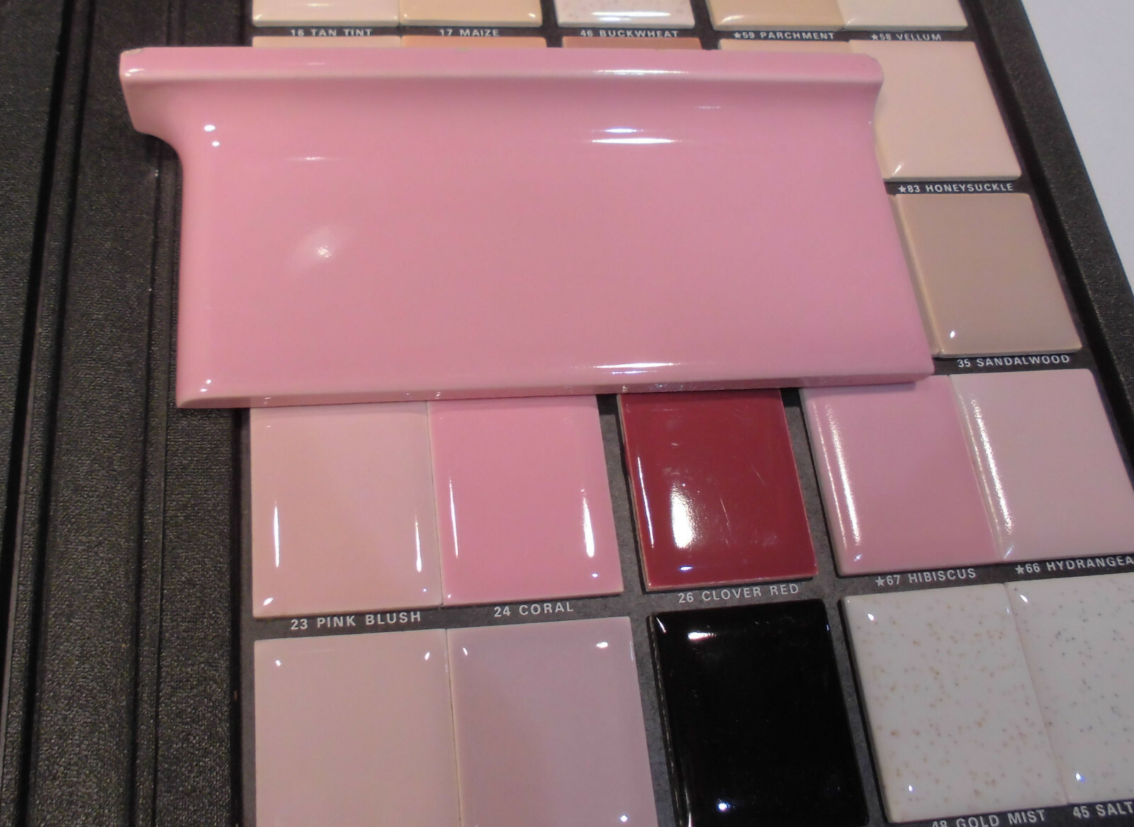 2 pcs. *Pink Coral* Finish Corner Flat Top cove/base Ceramic Tile 3″ X 6″ A.O.