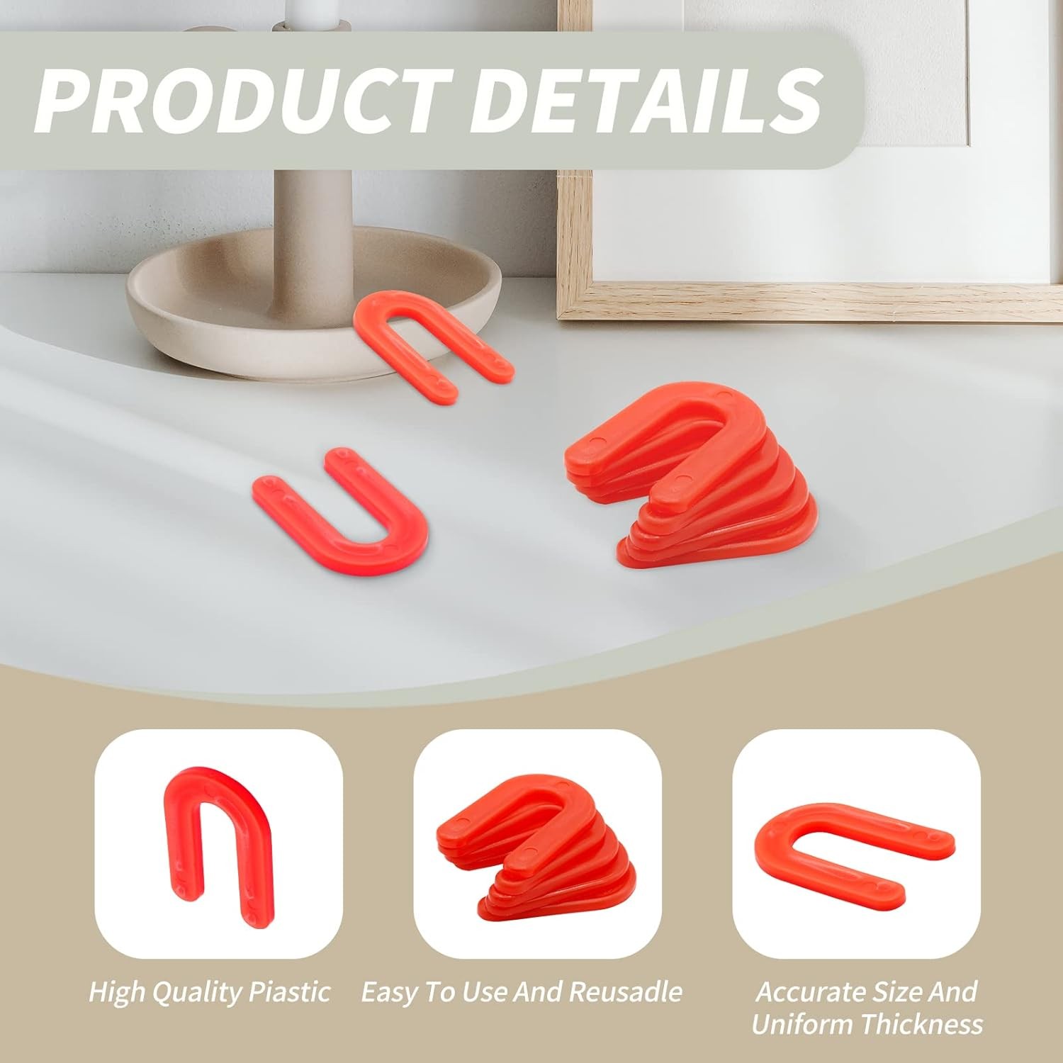 50 Pcs Horseshoe Tile Spacers 1/8 Inch U Shape Plastic Shims for Installation