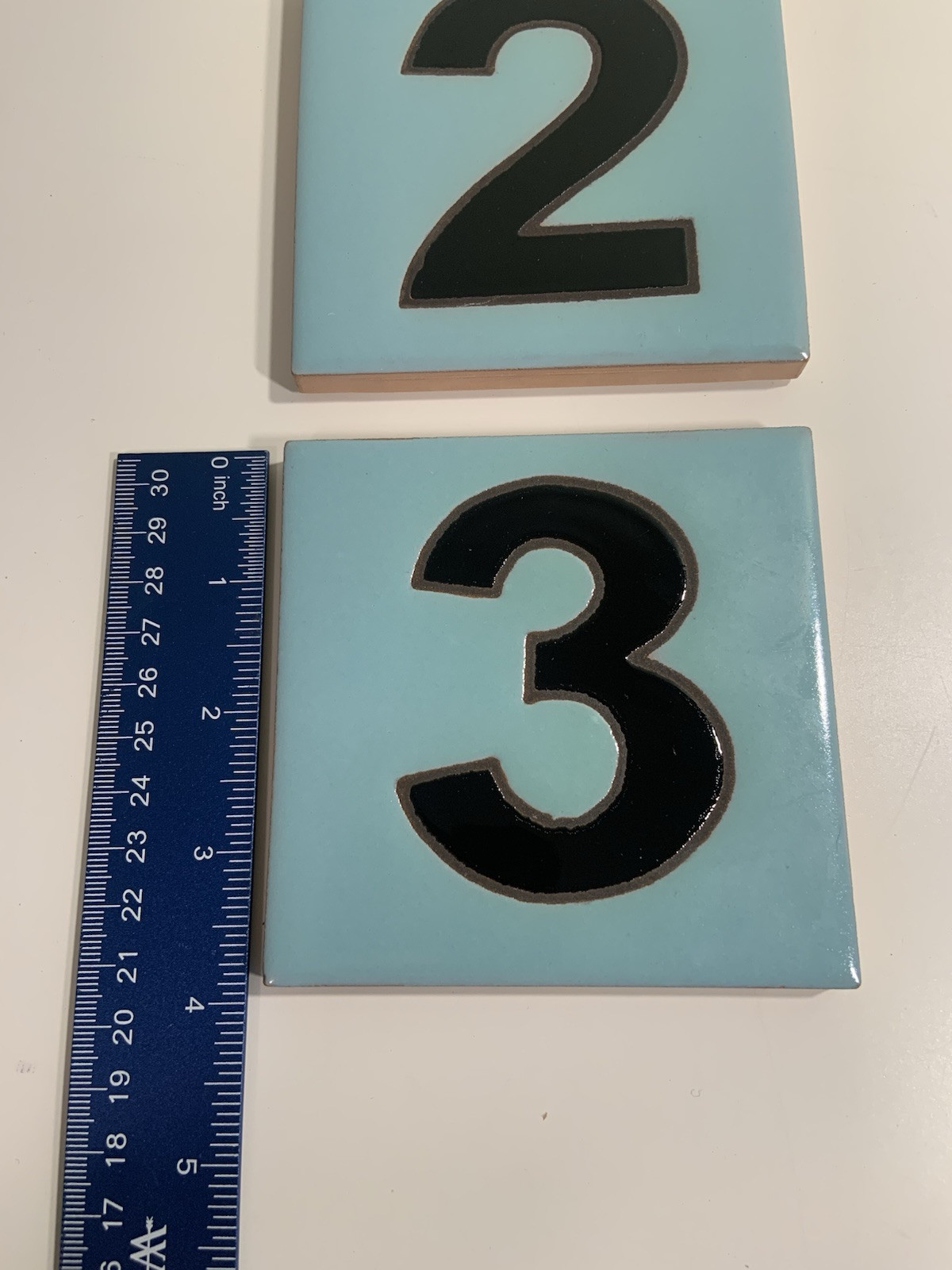 Mag Mor- Glazed Ceramic Tile Address House Numbers 2 & 3 (4”) Robin’s Egg Blue