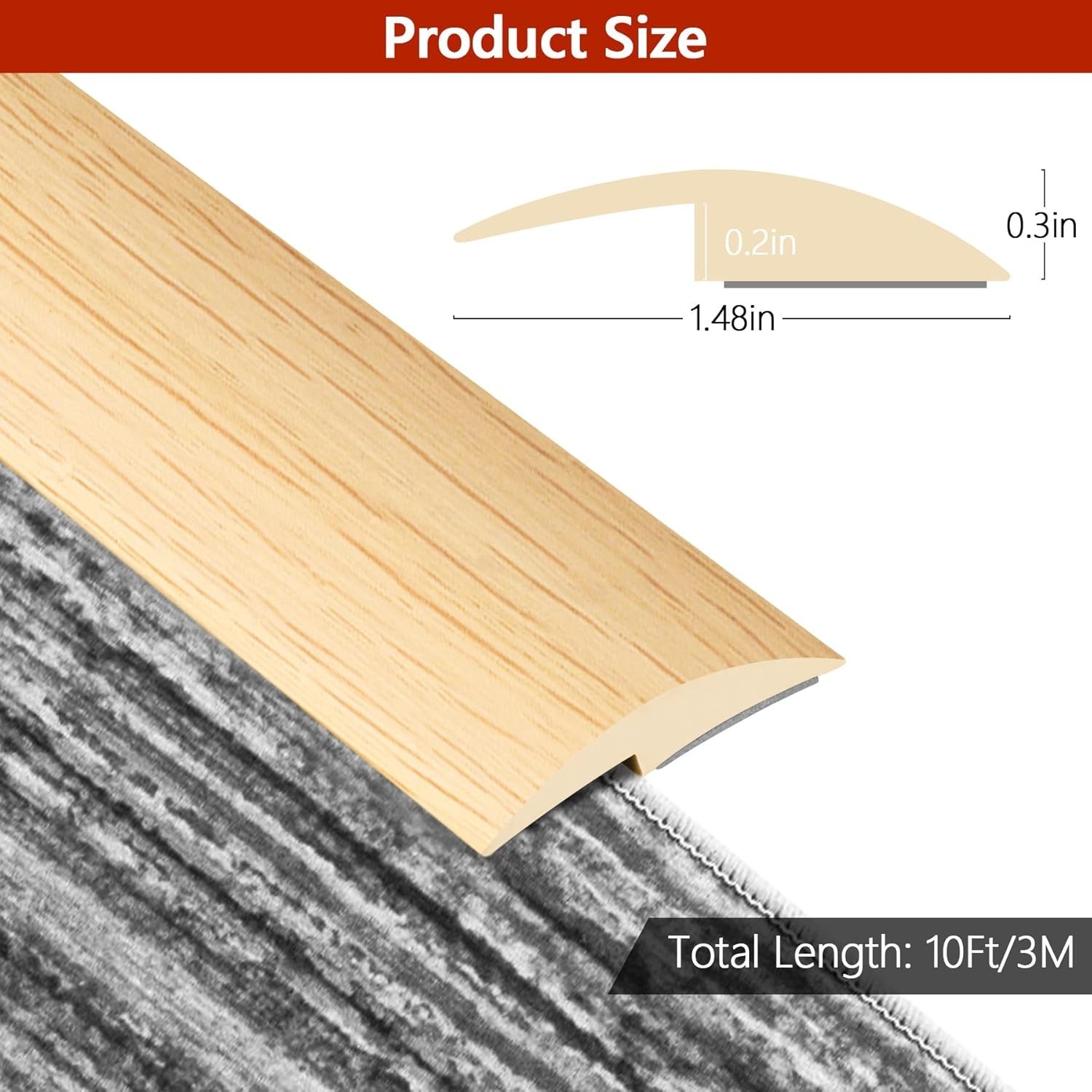 Water-Resistant 10Ft PVC Flooring Transition Strip – Smooth Edging for All Types
