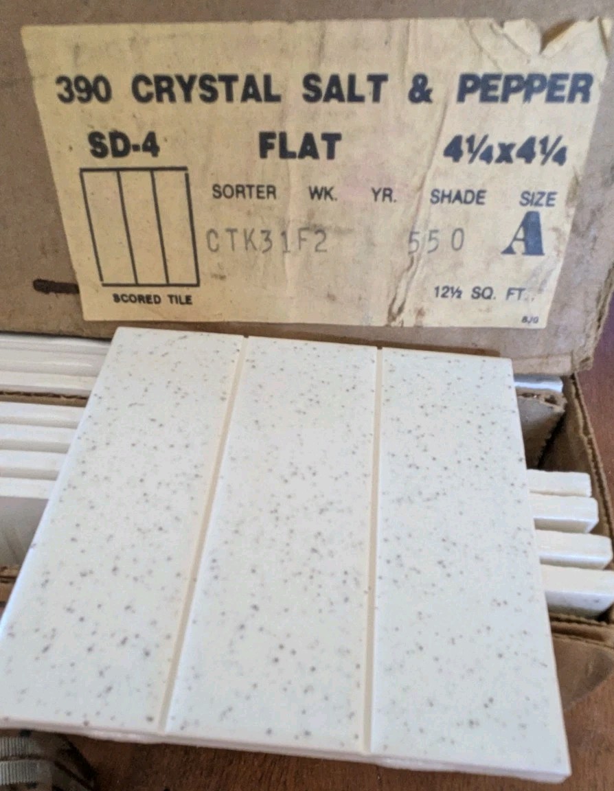 1 pc. Crystal Ceramic Tile: Salt & Pepper, American Olean 4-1/4″ Scored in 3rds