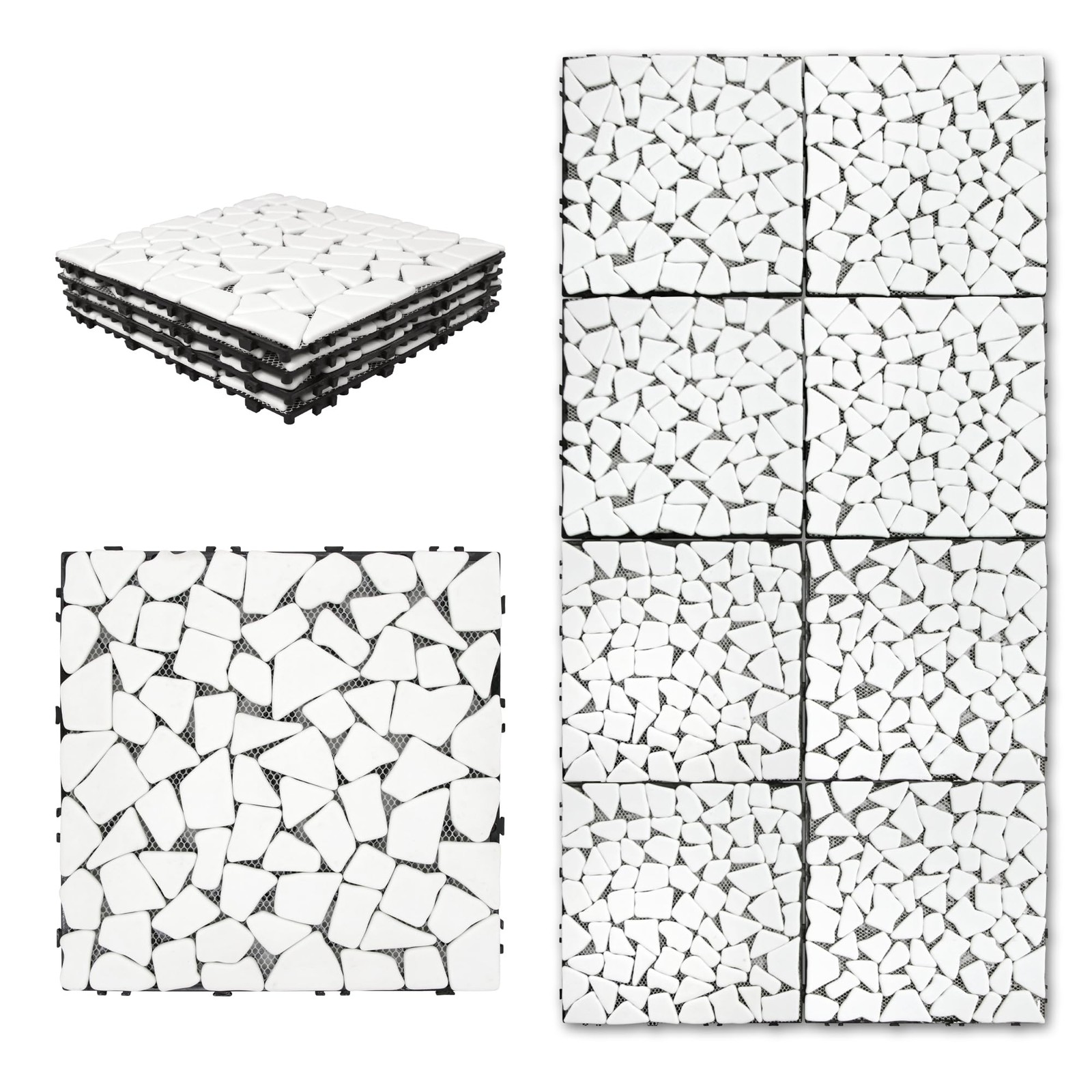 4PCS Natural Pebble Interlocking Deck Tiles, 12″ x 12″ Recycled Glass Marble …