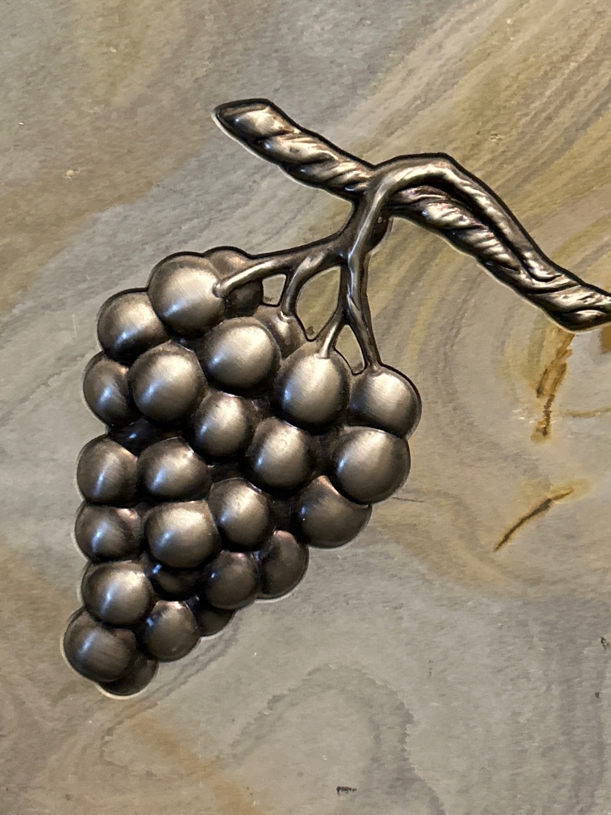 Marble with Inlaid Metal Grapes SET of 2 Designer 8″ x 8” Accent Tiles Tan Lot