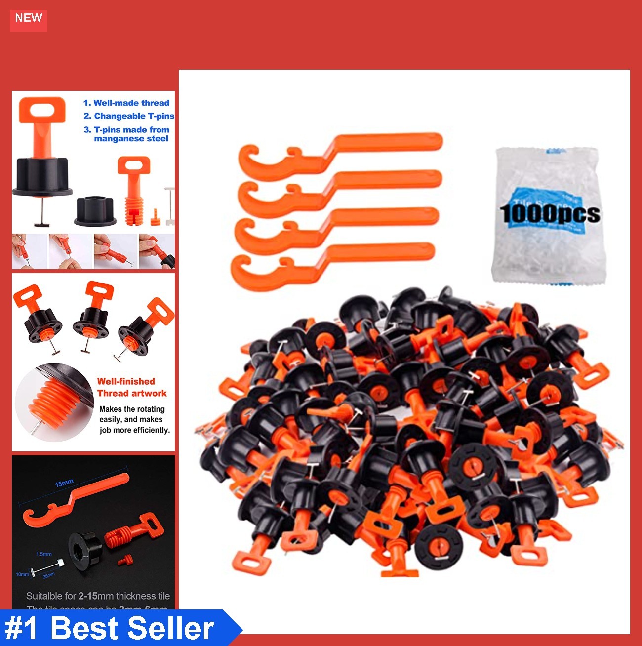 Tile Leveling System Kit 200pcs Tile Leveler 4 Wrenches 1000pcs 2mm Spacers