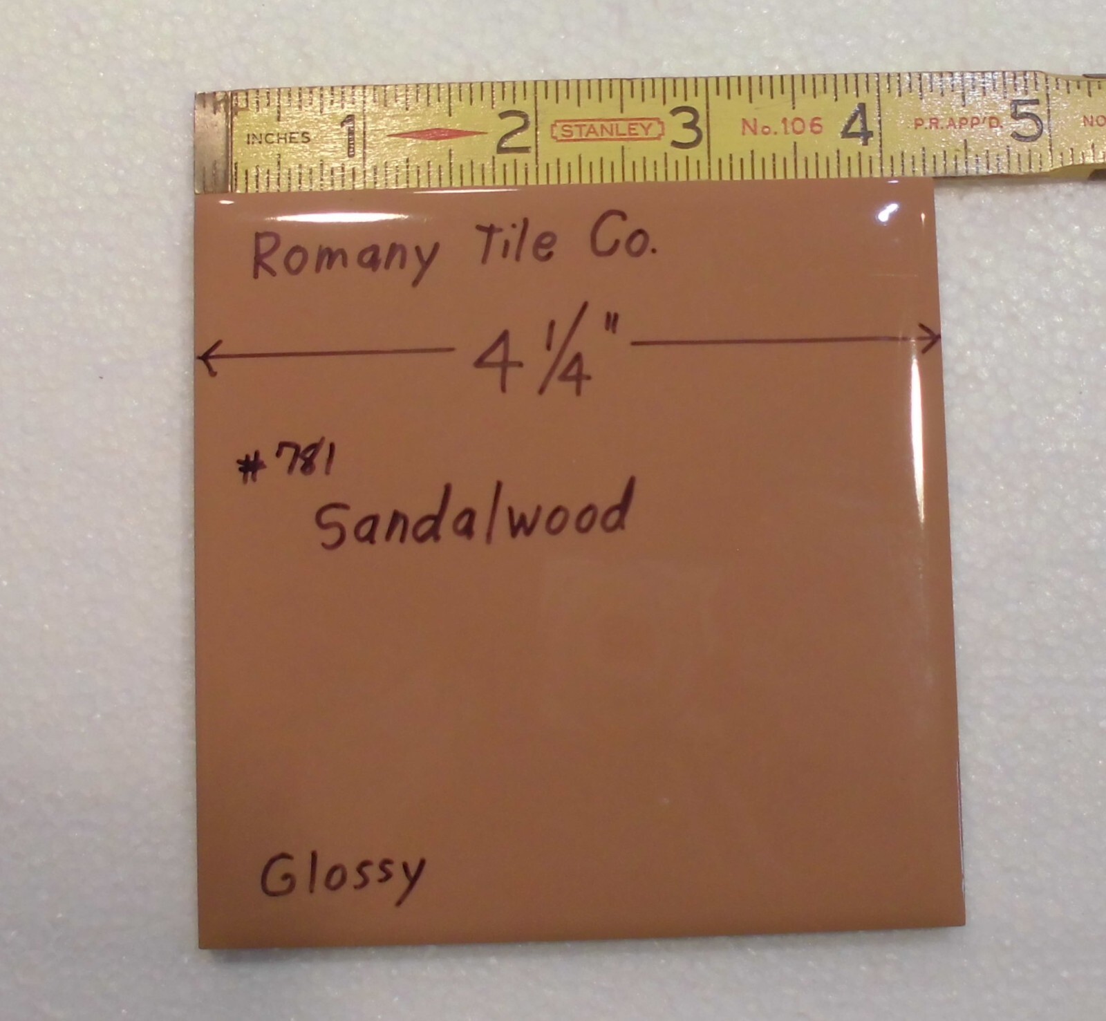 1 pc. Sandalwood – Medium Brown: 4-1/4″ Ceramic Tile by Romany Co. NOS