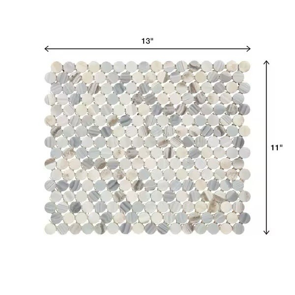 Daltile Lamora Marble Coastal Blue 11×13 Glazed Ceramic Penny Round Mosaic Tile