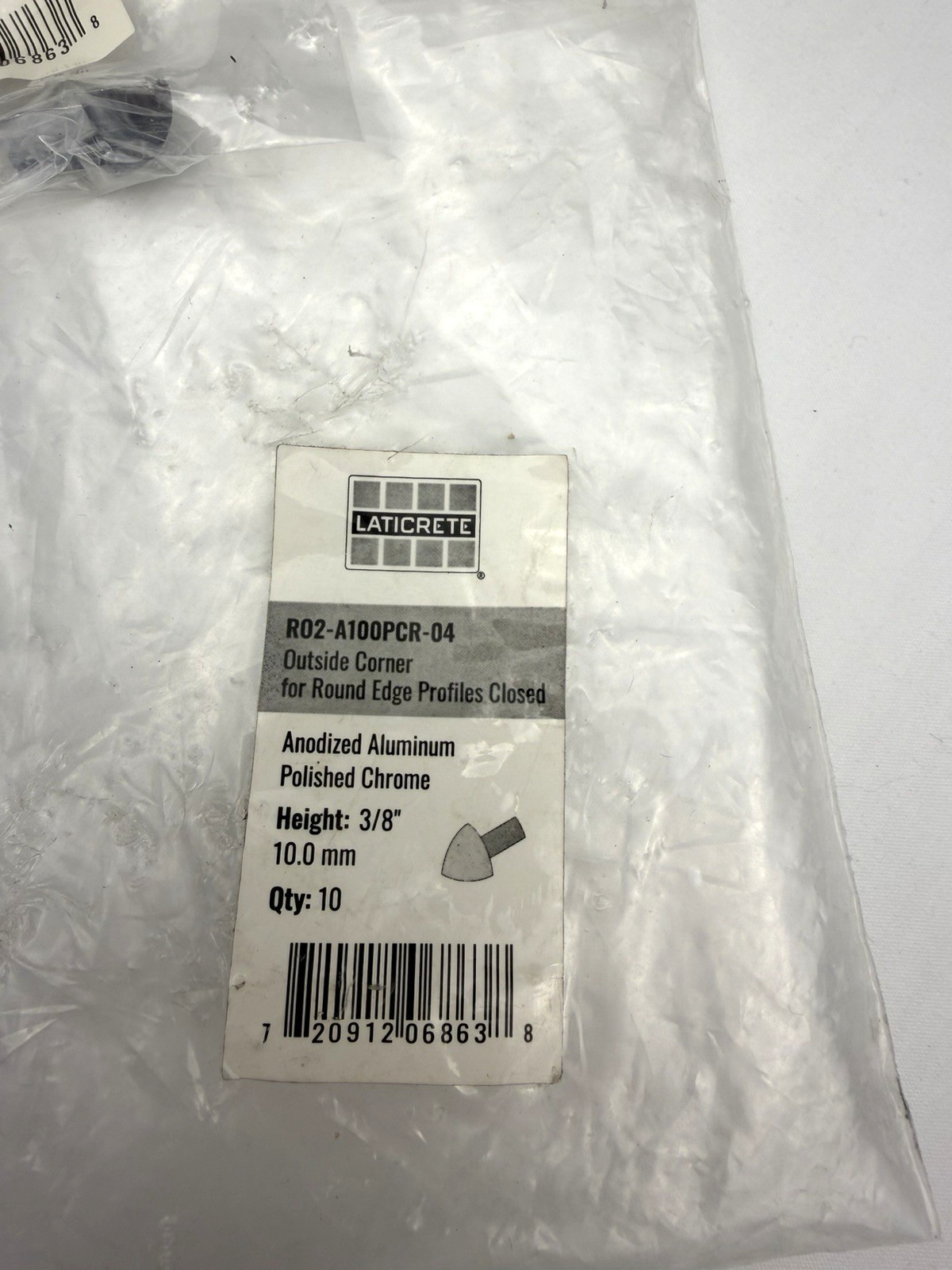 10pk Laticrete Round Edge 3/8″ Outside Corner Aluminum RO2-A100PCR-04 Chrome
