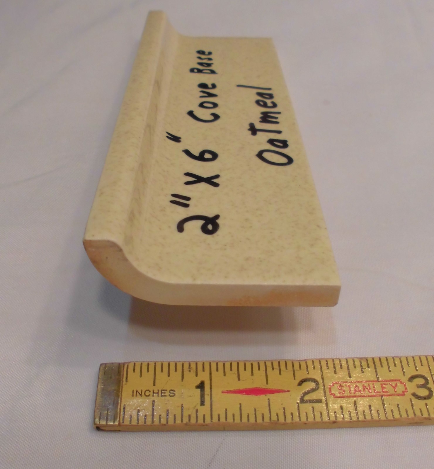 1 pc. Oatmeal – Yellow Speckled; stack-on-top base/cove Ceramic Tile 2″ X 6″