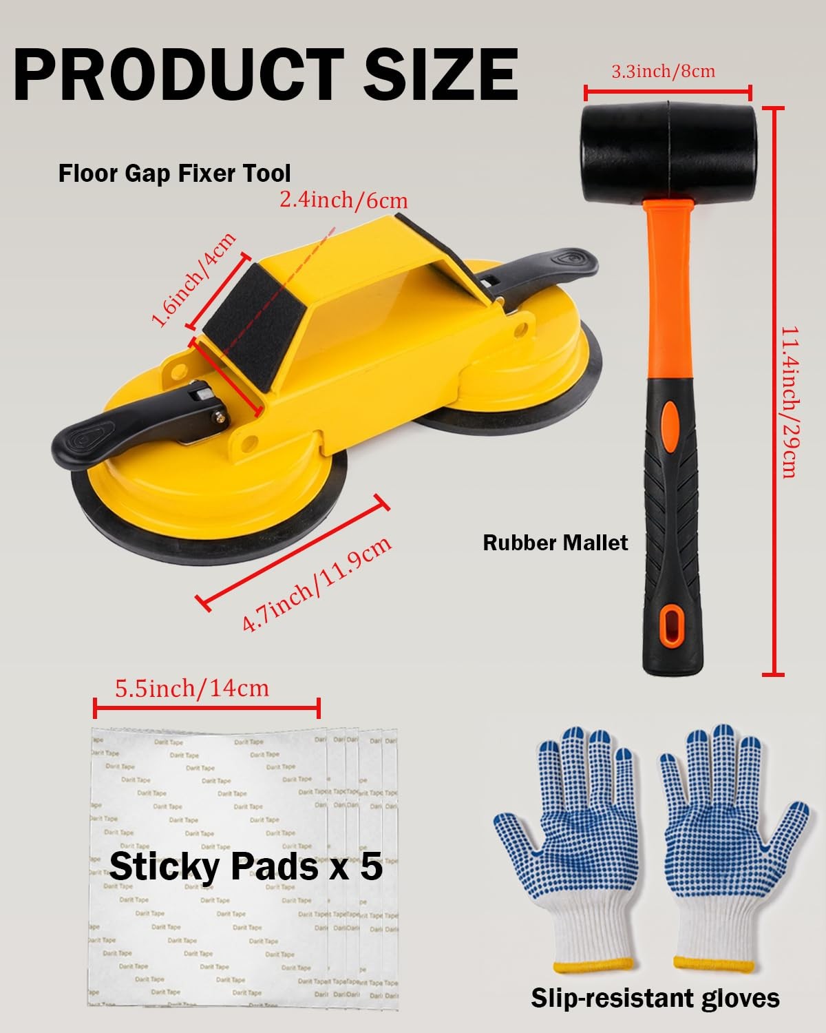 Happyer Floor Gap Fixer Tool Kit Dual Suction Cup Carbon Steel Laminate