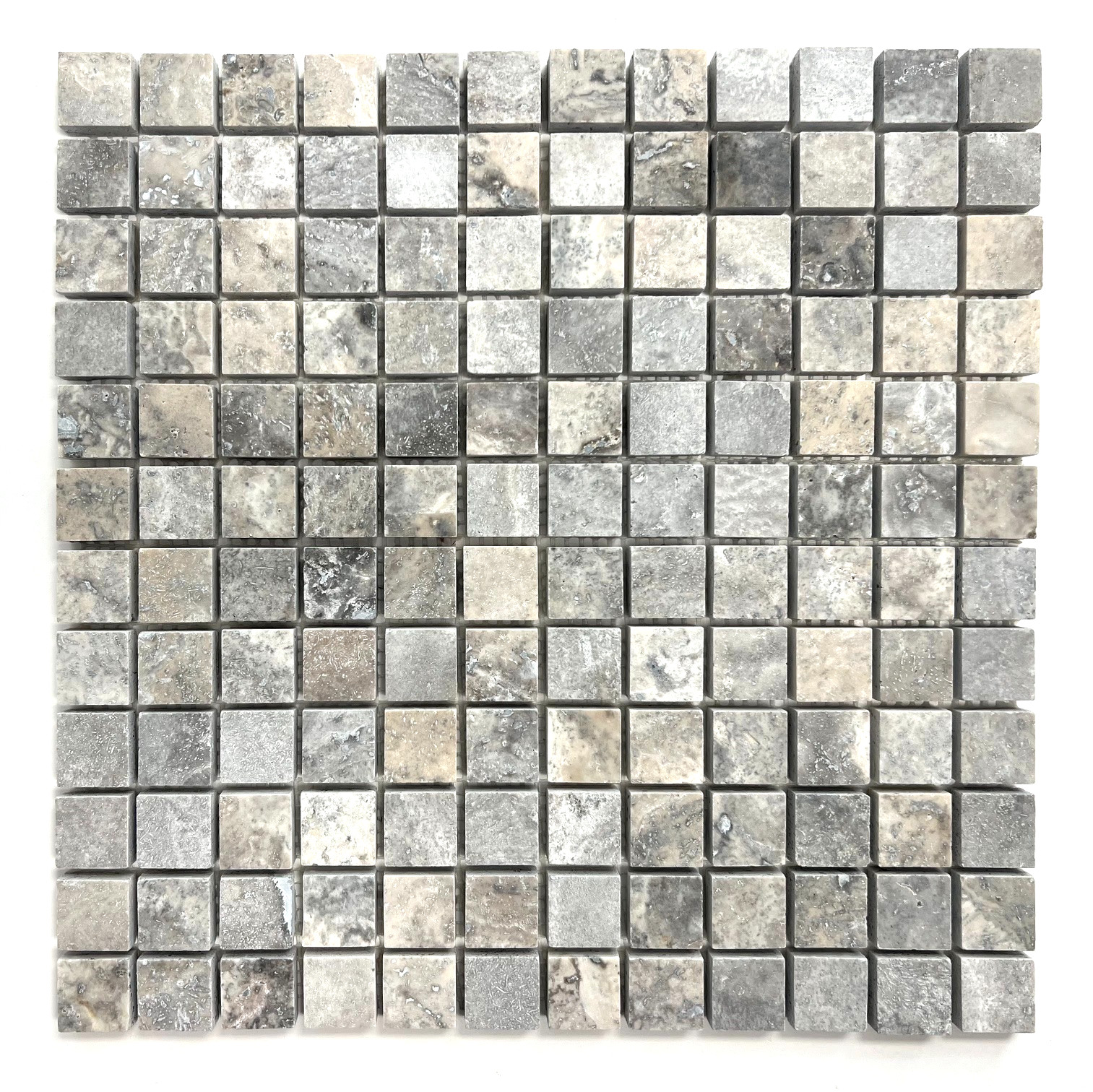 1×1 Silver Premium Honed Filled Travertine Mosaic Tile Backsplash Floor Wall