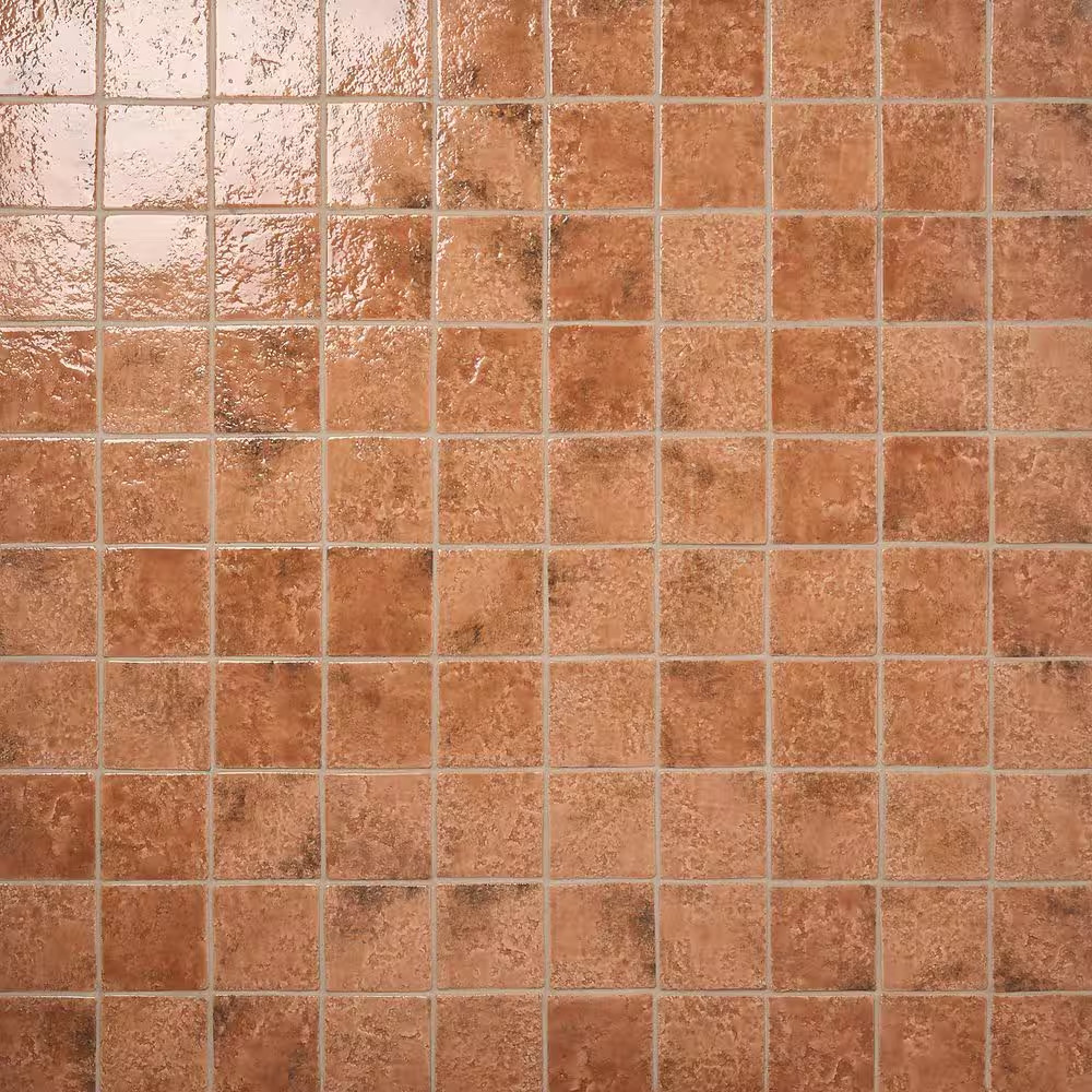 Elara Sunset Terracotta 4.72 In. X 4.72 In. Glossy Textured Porcelain Floor and