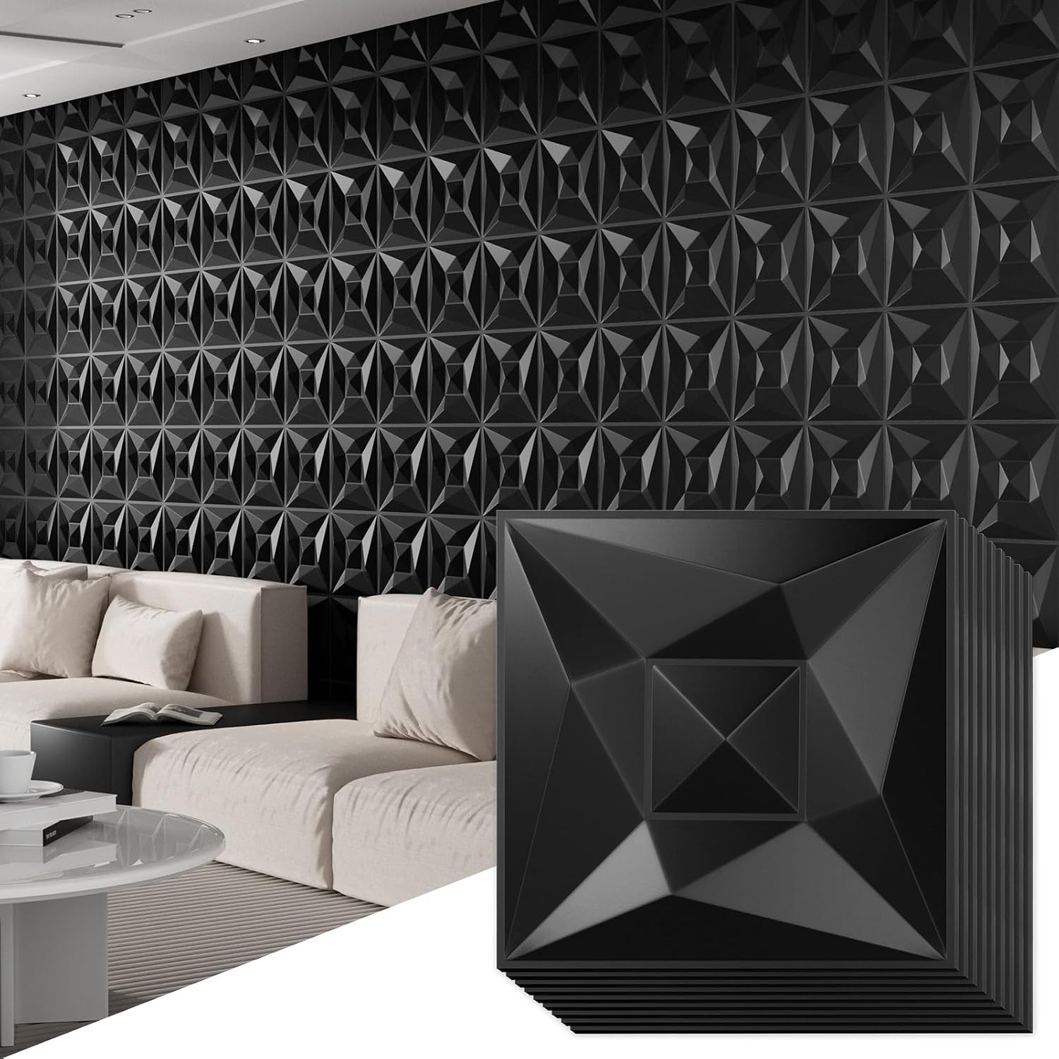 40 PCS 3D Wall Panels for Interior Wall Décor Black 11.8″*11.8″ Covering Panels,