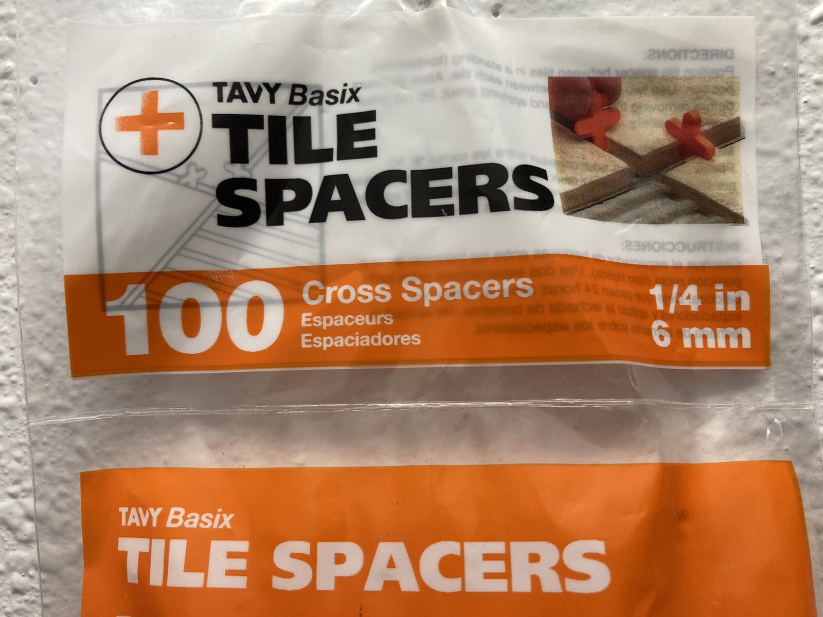 100 each TAVY Basix TILE SPACERS 3/16-in / 5 mm and 1/4 in / 6 mm Plastic Cross
