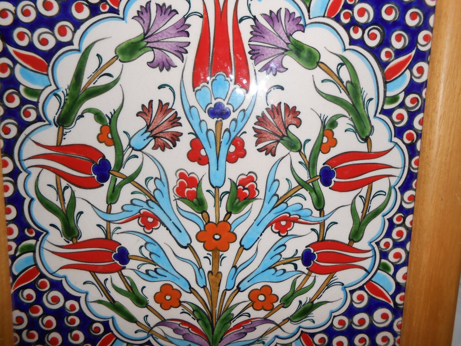 Turkish Iznik Red Tulip & Light Blue Floral Pattern Ceramic Tile 7 1/2 x 7 1/2