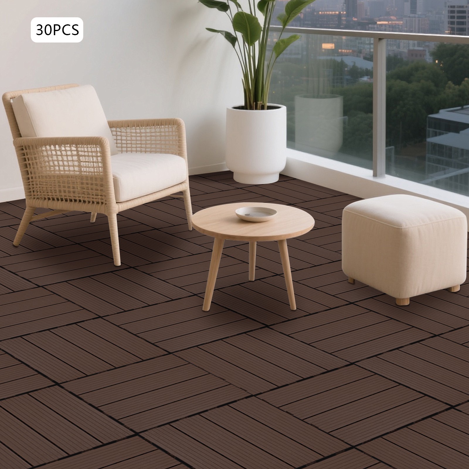 30pcs Deck Patio Tile Interlocking Plastic Flooring Pavers 11.81*11.81*0.79in