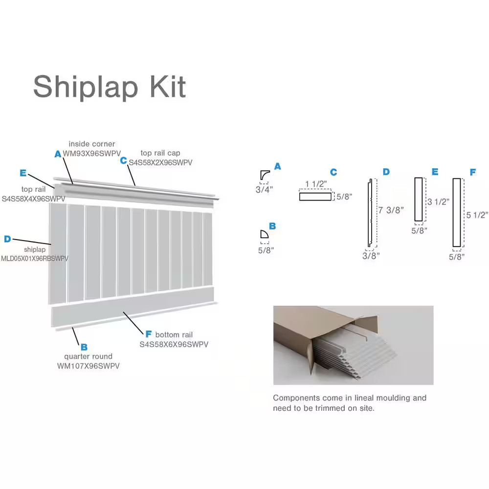 5/8 In. X 96 In. X 32 In. PVC Deluxe Shiplap Nickel Wainscoting Moulding Kit (Fo