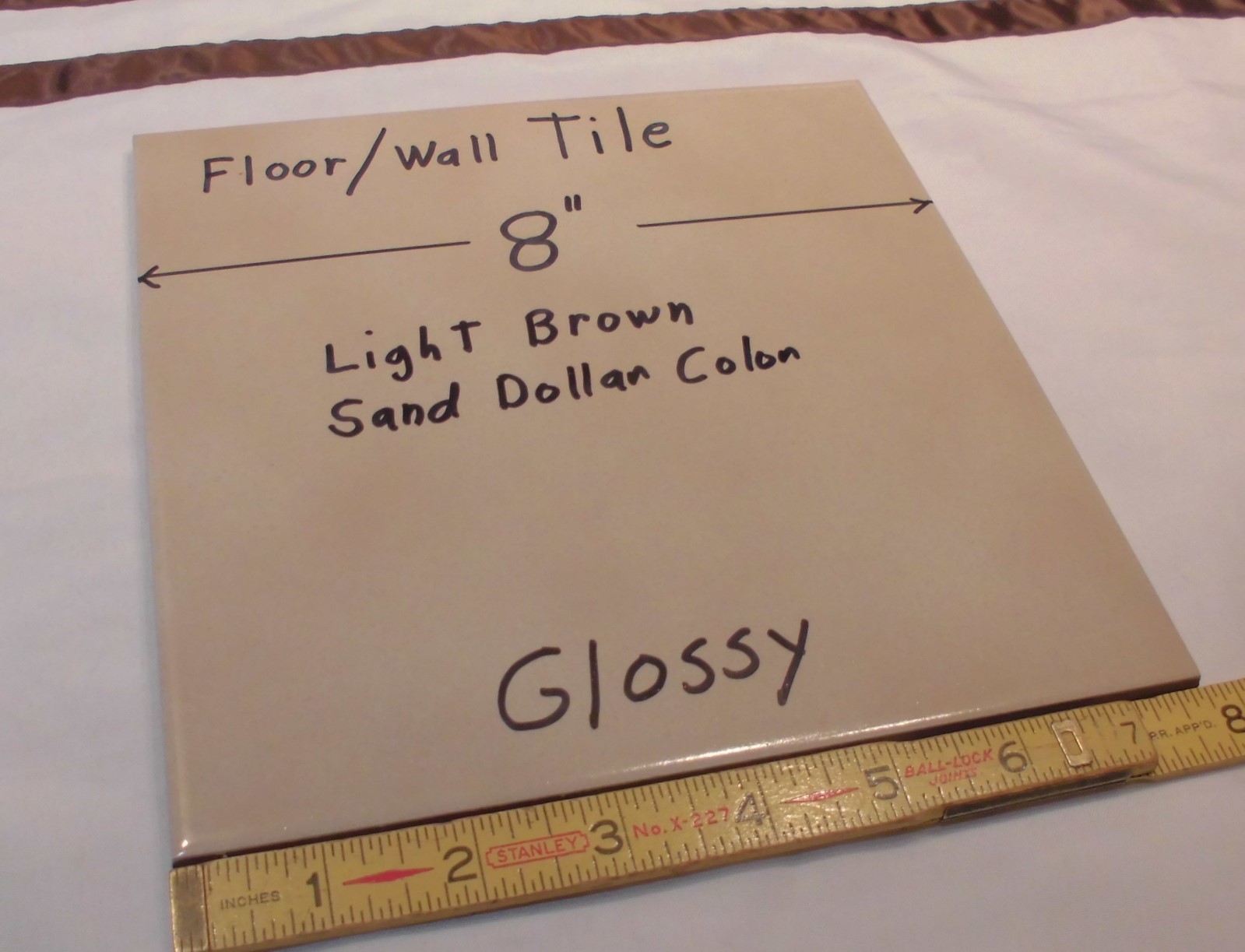 1 pc. *Light Brown* Ceramic / Porcelain Floor Tile 8″ X 8″ Smooth Glossy Finish