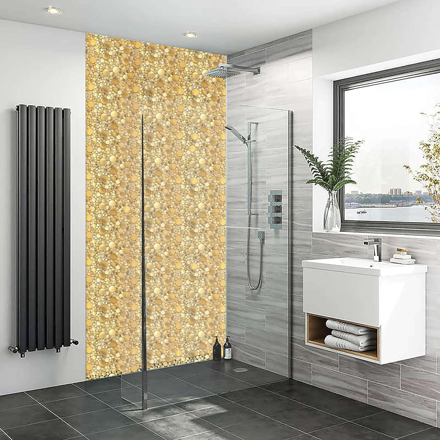 Gold Penny Round Bubble Tiles for Kitchen Backsplash & Bathroom Floor (5 Sheets)
