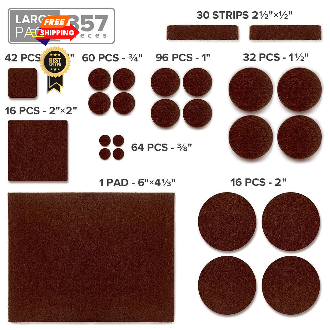X-PROTECTOR 357 pcs Premium Huge Pack Felt Furniture 357 PCS Brown, Brown
