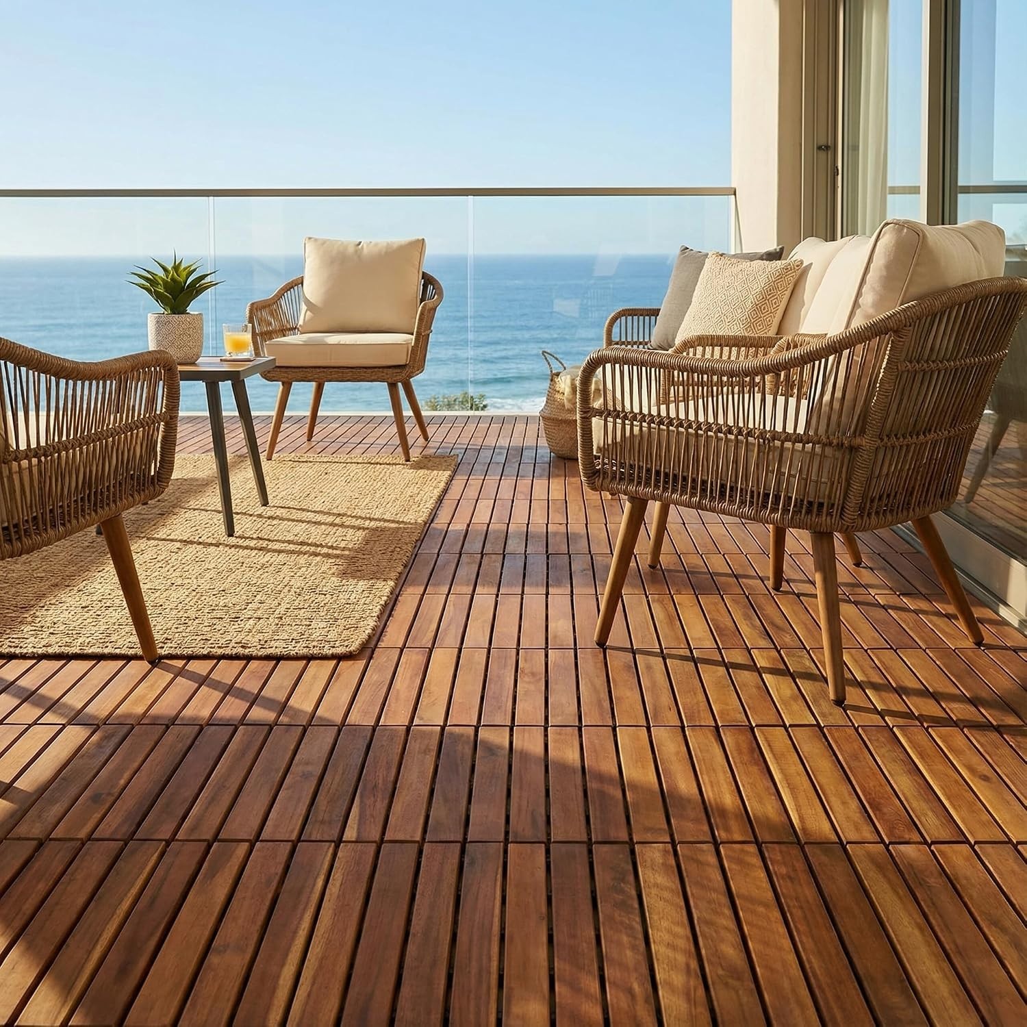 EZ-Floor Interlocking Flooring Tiles in Solid Teak Wood Oiled Finish Set of 1…