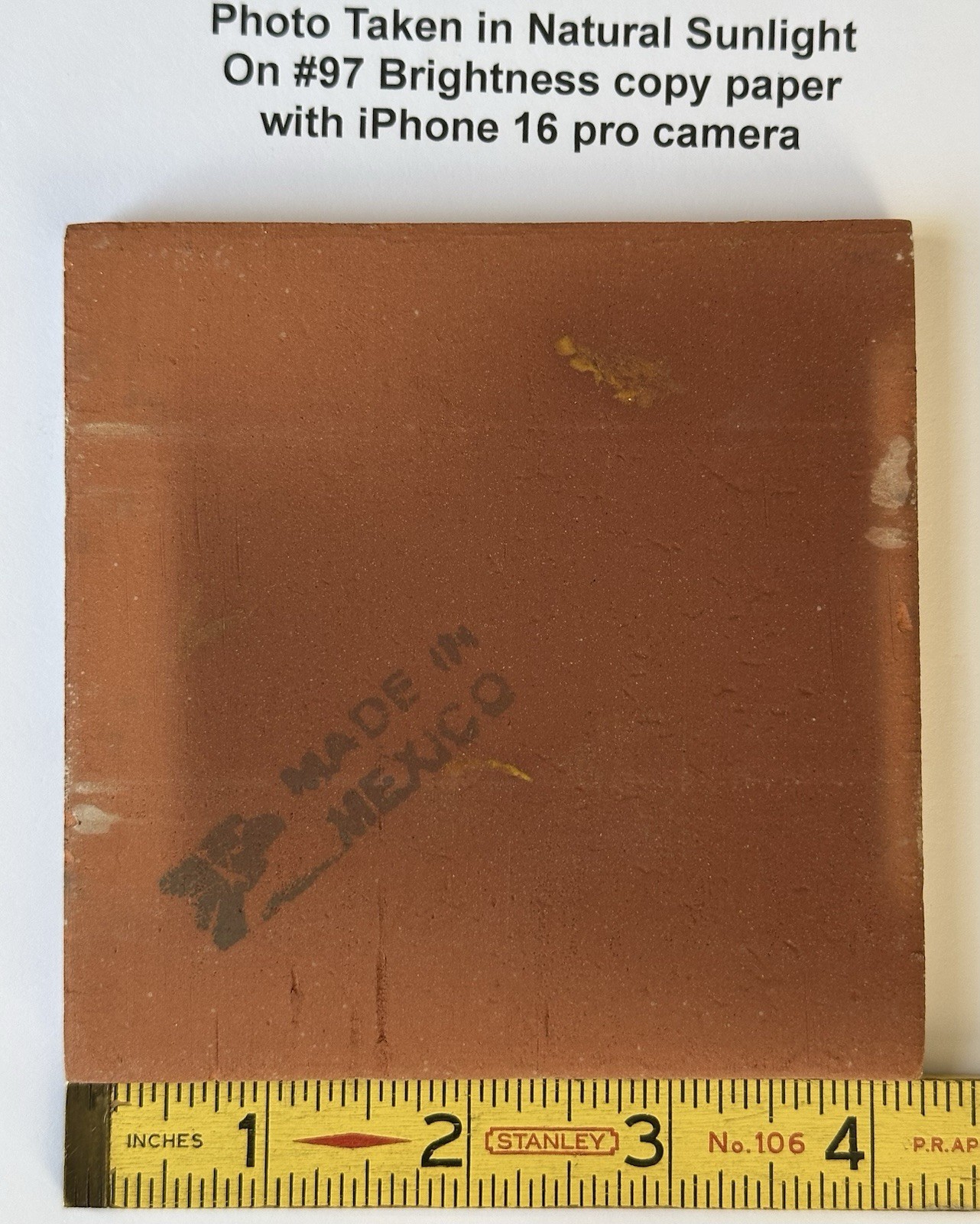1 pc. Golden-Yellow: 4-1/4″ Hand-Made in Mexico, Glossy Red-Clay Ceramic Tile