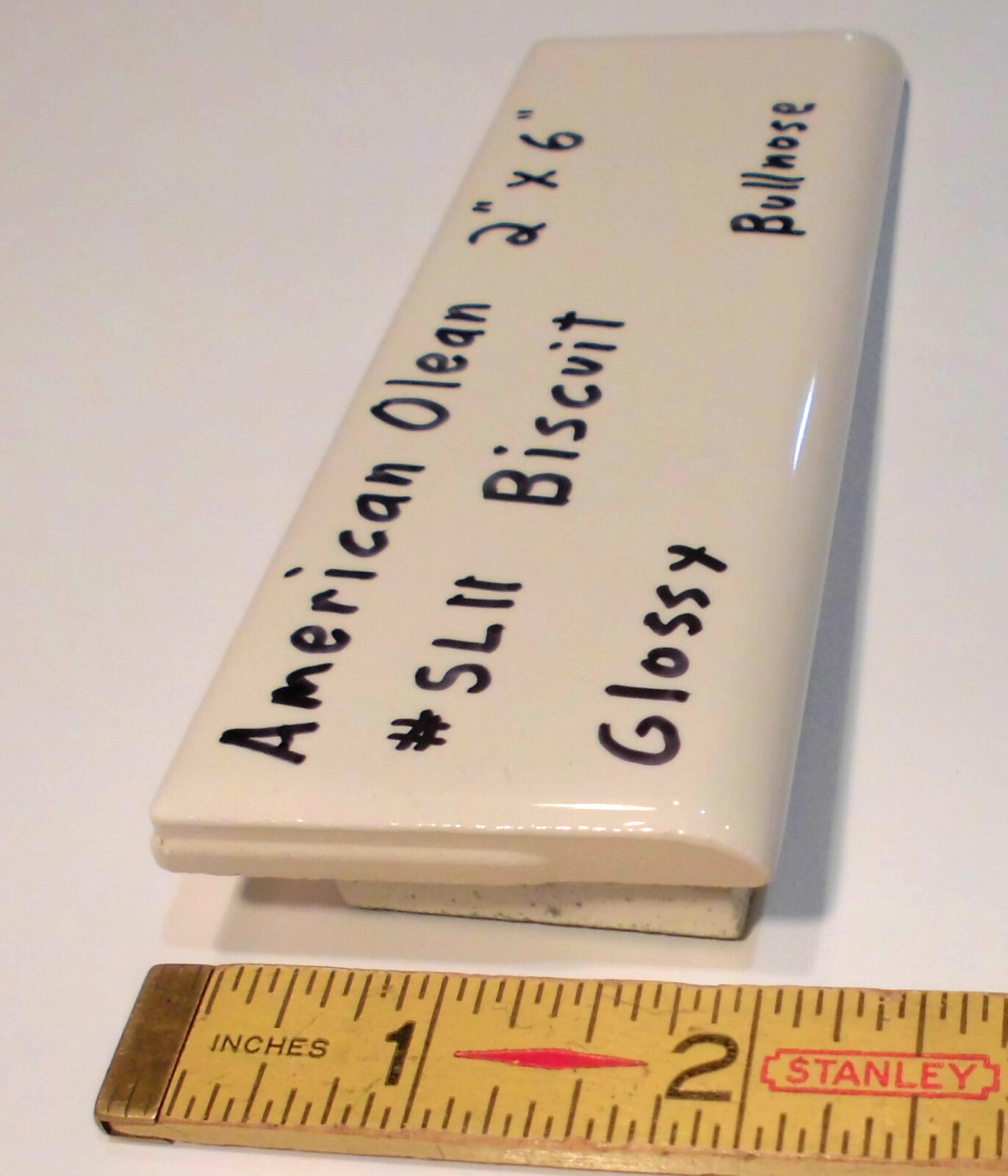 1 pc. Gloss Biscuit: 2″ X 6″ Surface Bullnose Ceramic Tile, by American Olean