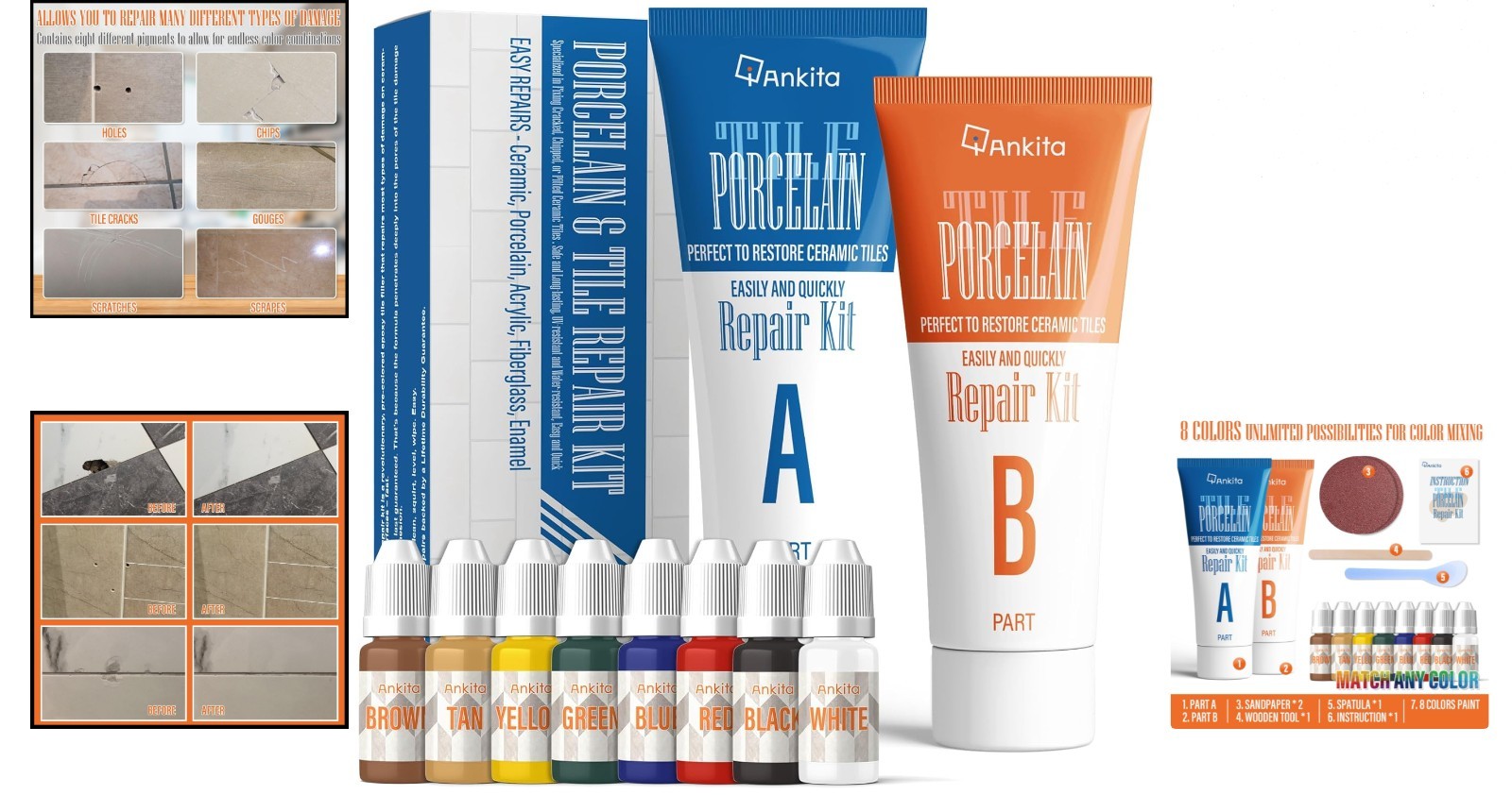 Color Match Tile Repair Kit – 8 Pigments for Flawless Ceramic & Porcelain Fixes