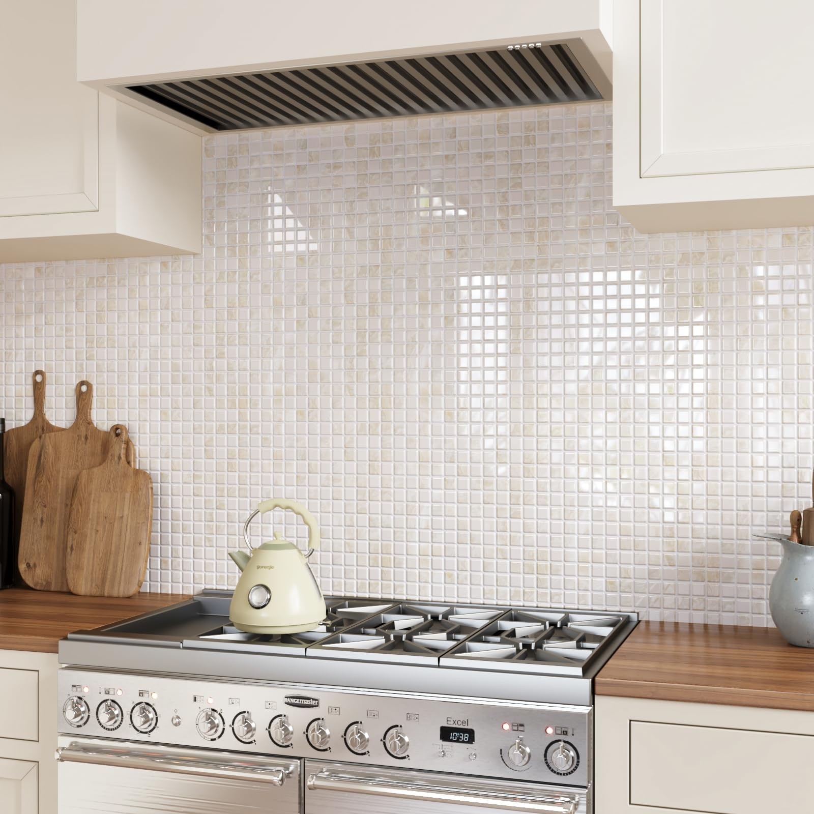 4 Sheets Beige Peel and Stick Backsplash Small Square Mosaic Stick on Tiles f…