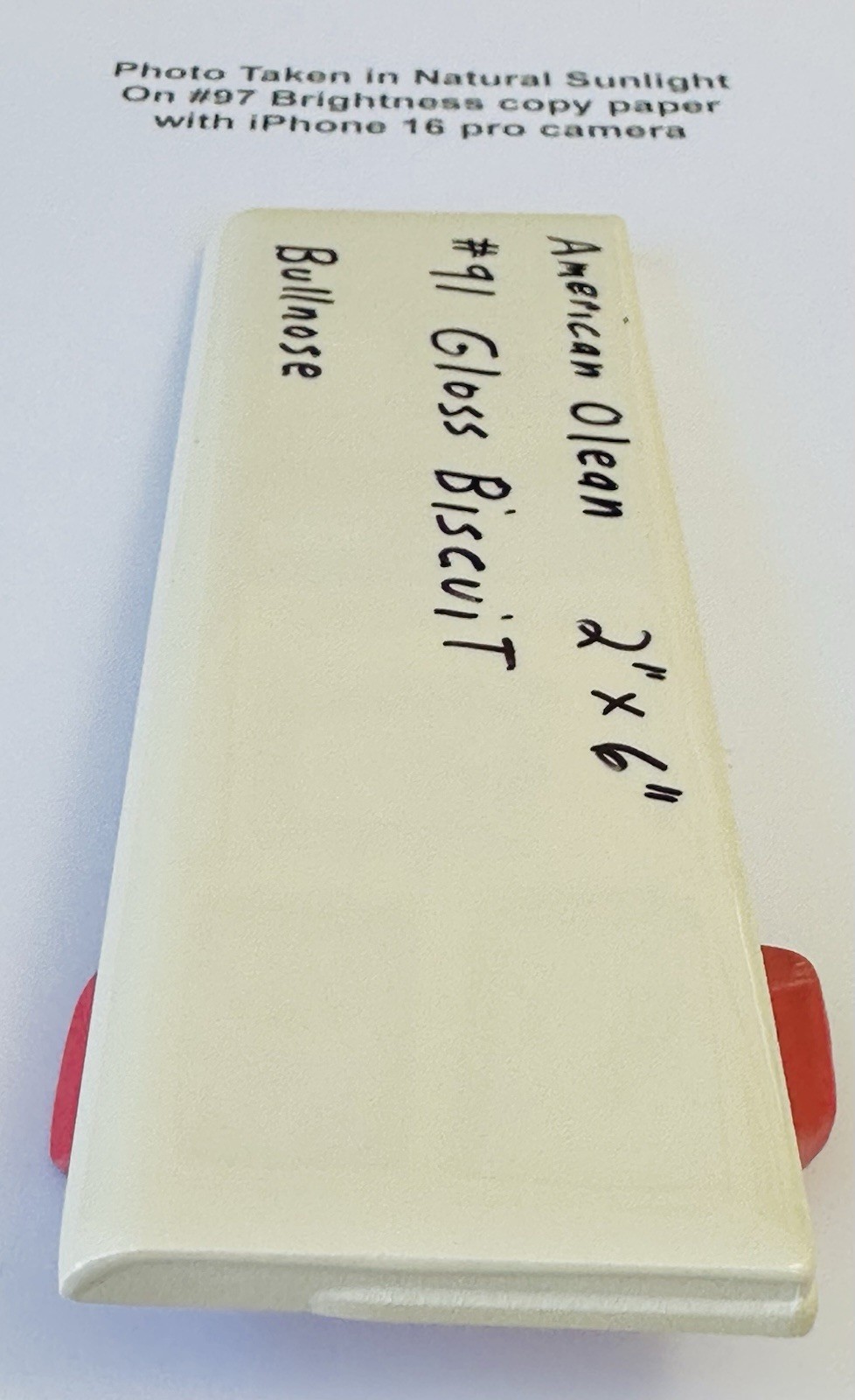 1 pc. Gloss Biscuit #91 by American Olean 2″ X 6″ Surface Bullnose Ceramic Tile