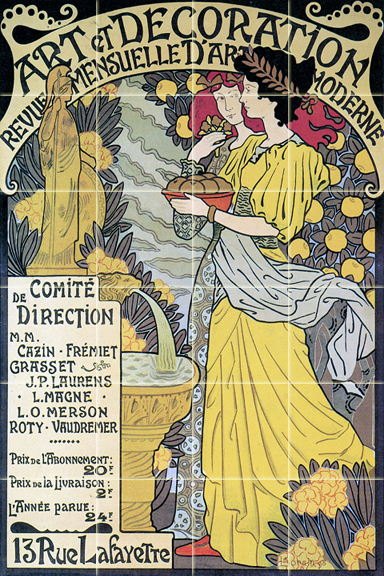 24 x 36 Art Nouveau Ceramic Mural Backsplash Bath Tile #605