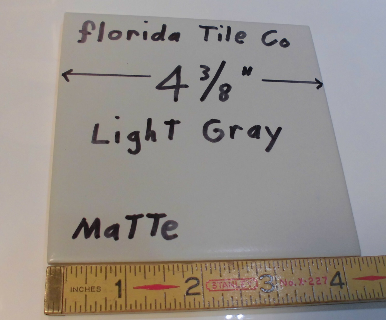 1 pc. *Light Gray* Matte Ceramic Tile 4-3/8″ by Florida Tile Co. NOS