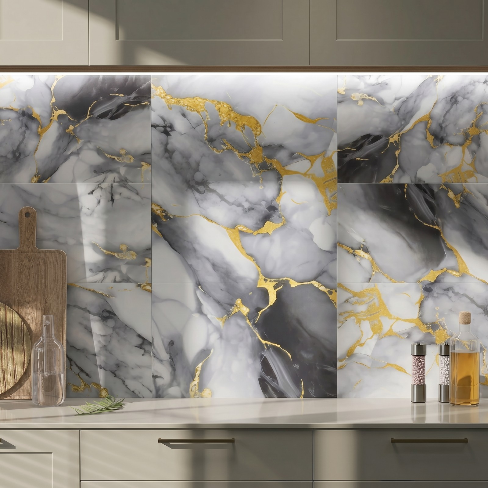 Premium Peel and Stick Marble Wall Tiles 12×24” 20-Pack Glossy Backsplash 40sqft