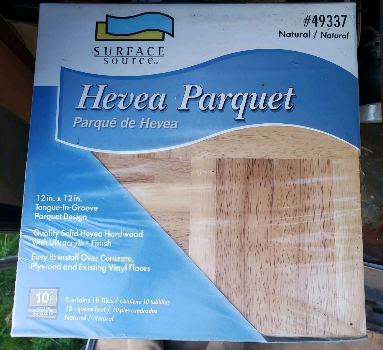 Hevea Hardwood Parquet one box 10 SQ FT 12×12 Natural Color Tongue & Groove