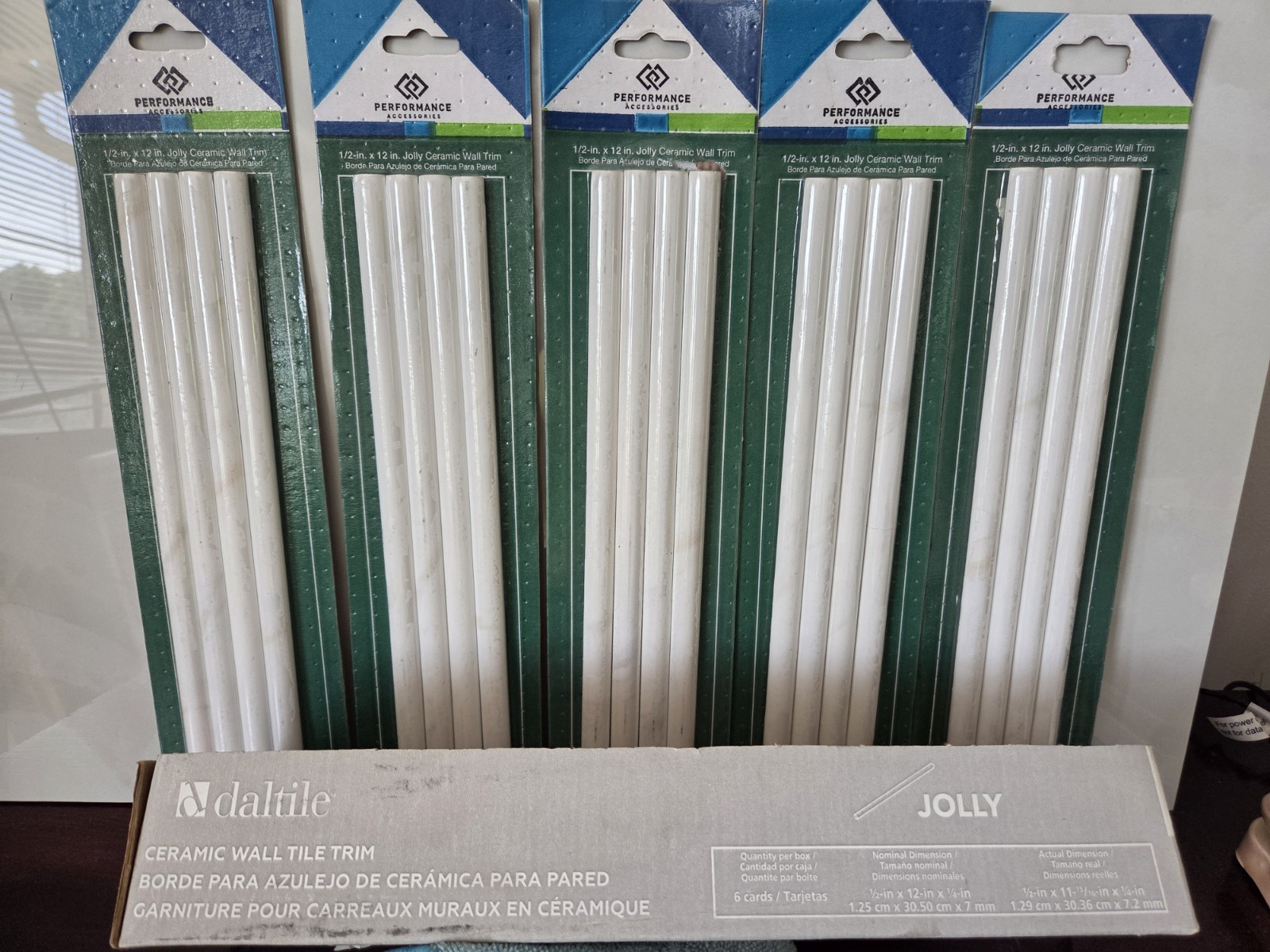 5 packs Daltile Color Wheel 12 x 1/2 Jolly Glossy Ceramic wall trim white marble