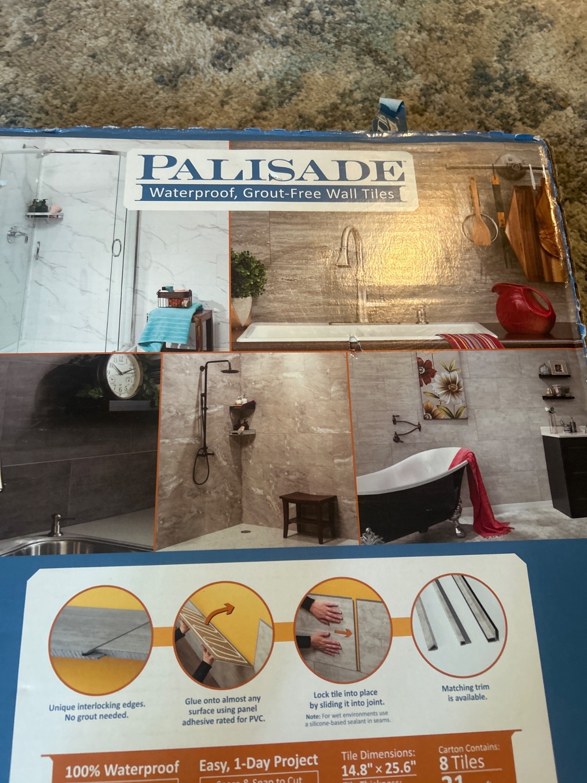Palisade 25.6 in x 14.8 Interlocking Wall/Backsplash Panels 21sq feet waterproof