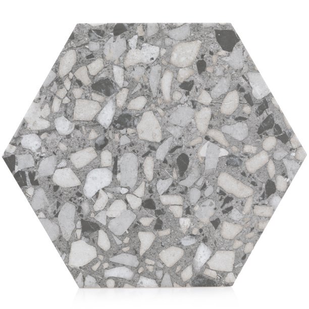 Industry Tile 9×10 Hexagon Terrazzo Gray Porcelain Tile (8.08 sq ft per case)