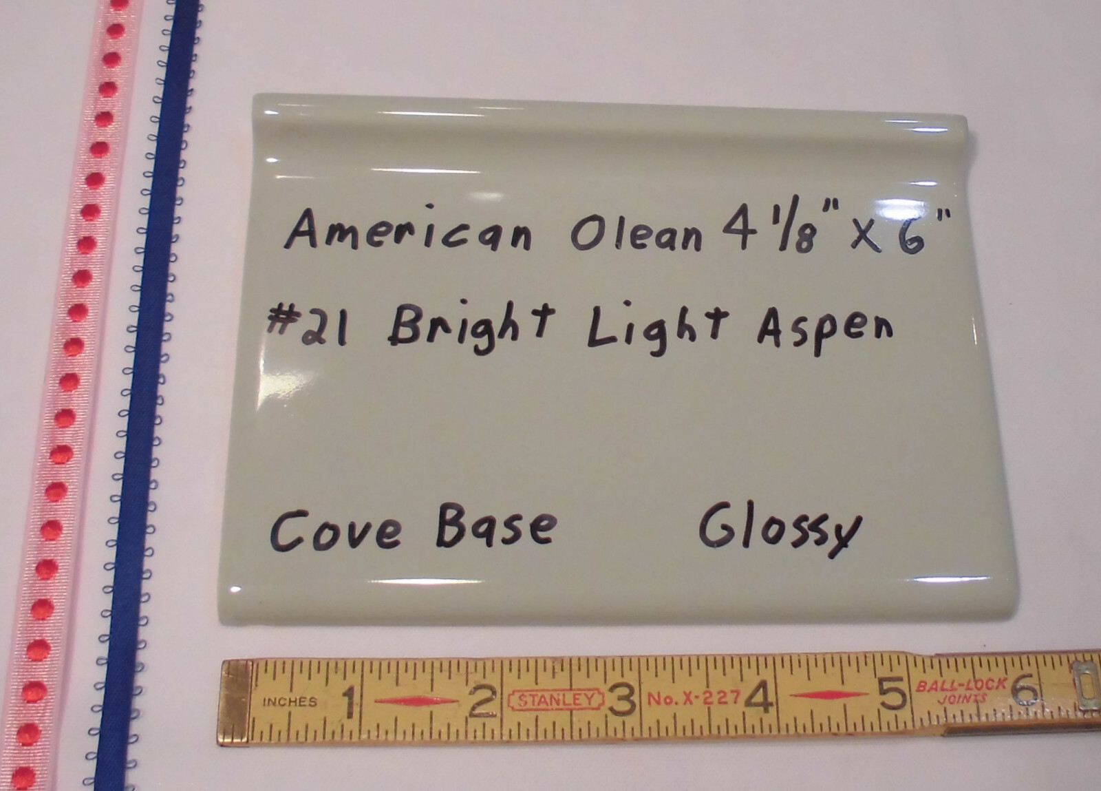 1 pc. Bright Light Aspen-Green; base/cove Ceramic Tile; 4-1/8″ X 6″ by A. O. #21