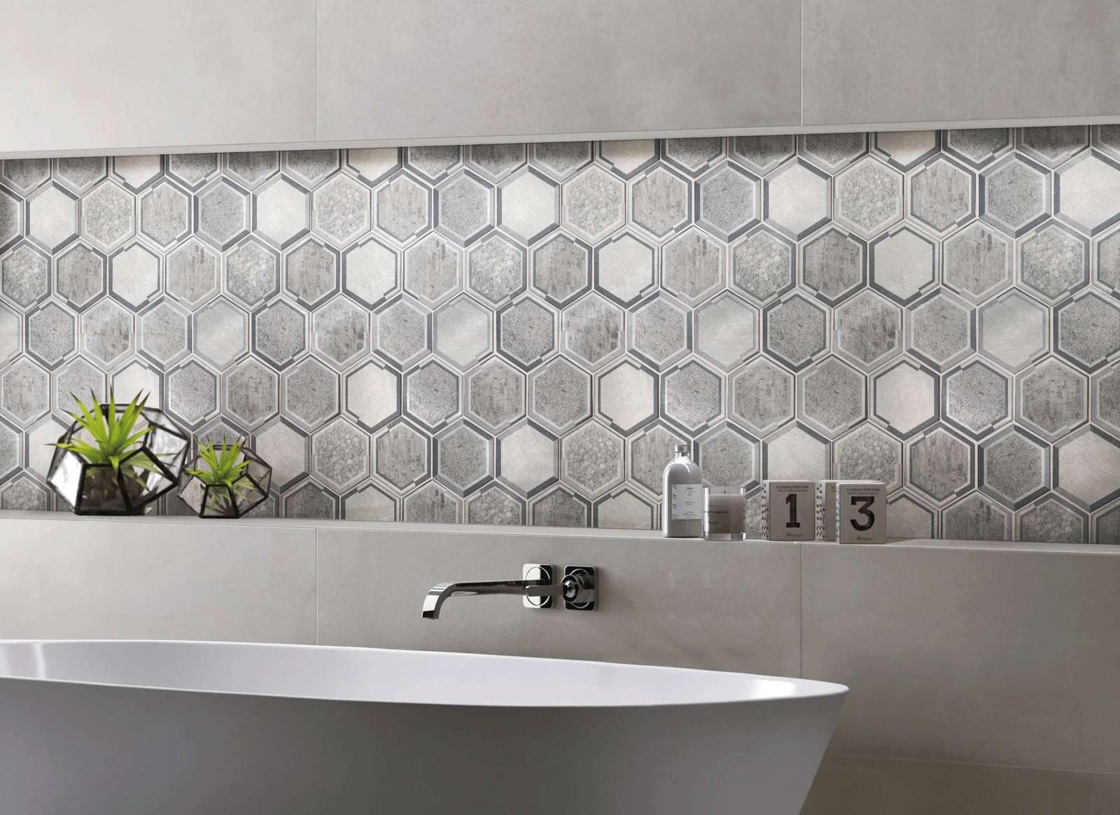 Gray Aluminum Antique Metallic Metal 2.5″ Hexagon Mosaic Tile Kitchen Backsplash