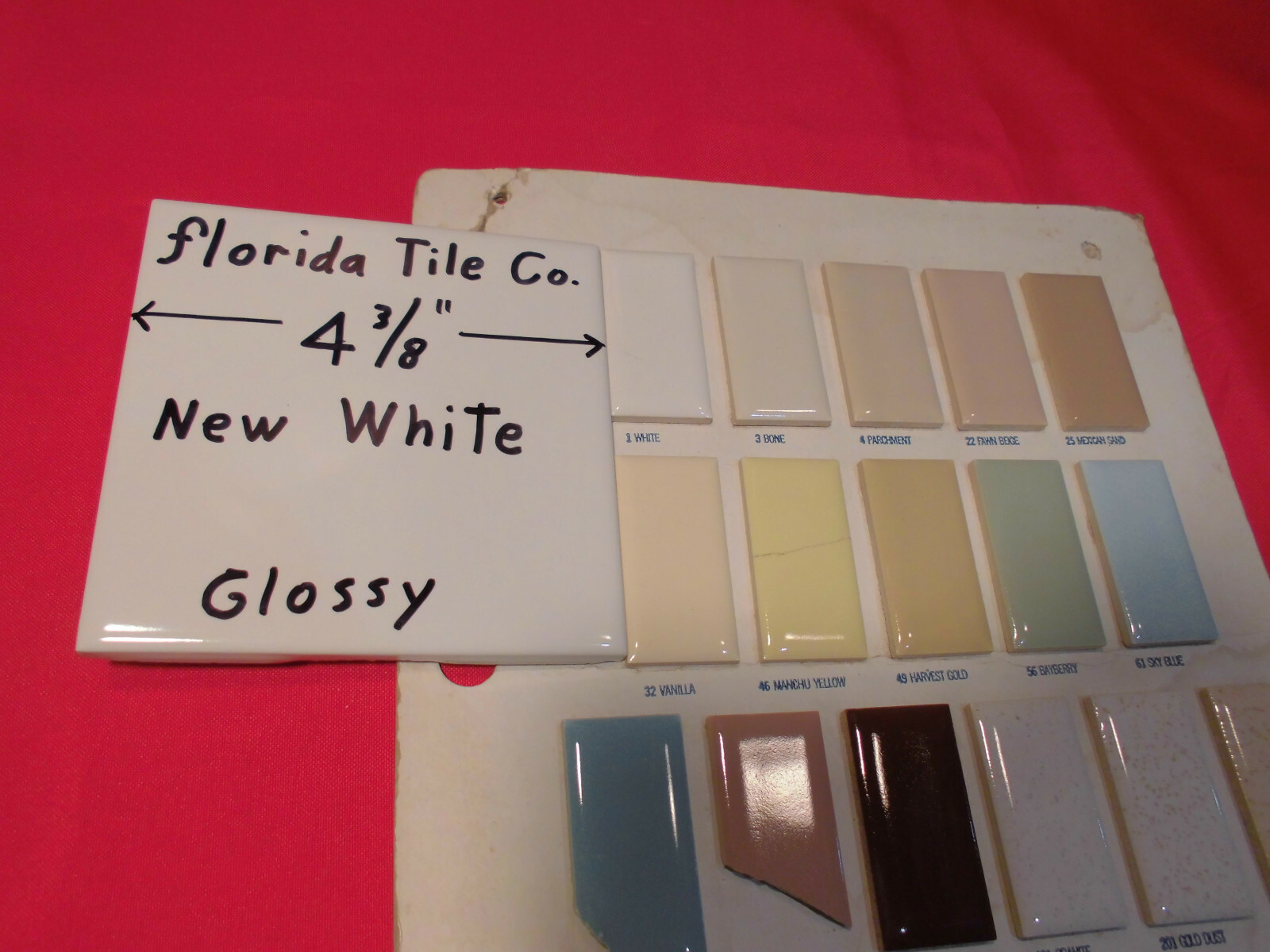 1 pc. 4-3/8″ *New White #100* Glossy Ceramic Wall Tile by florida Co. NOS