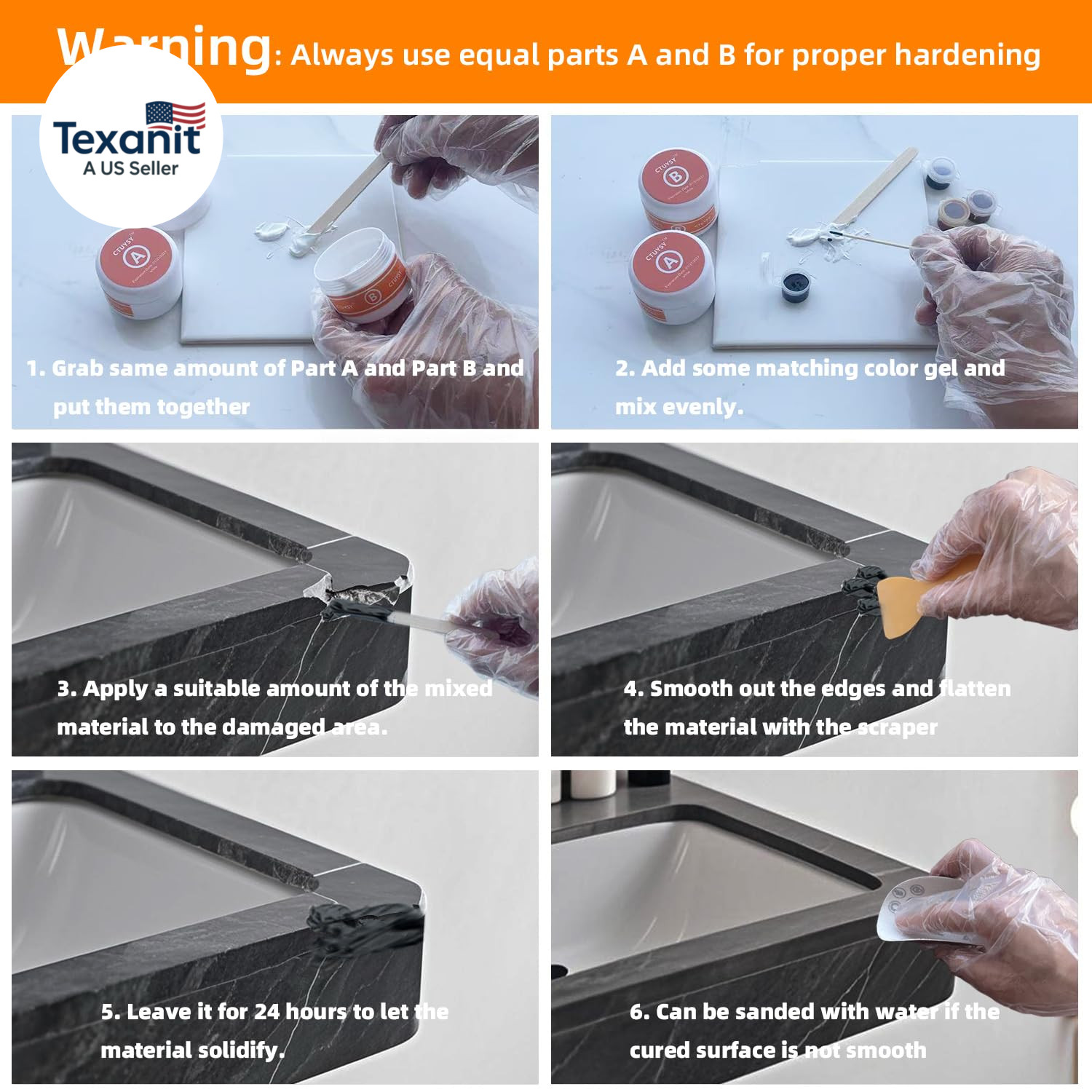 Granite and Quartz Countertop Chip Filler Repair Kit Tile & Fiberglass Porcelain