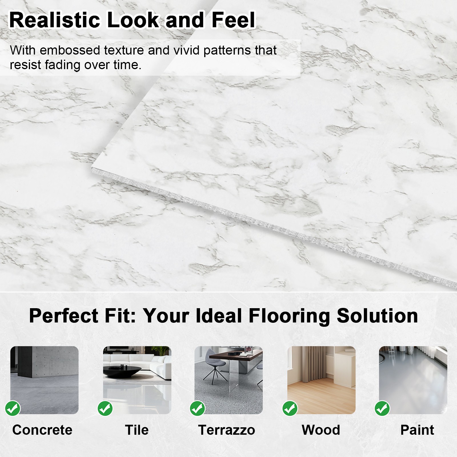 50/100 Pcs Peel & Stick PVC Wall Tiles 12″ Marble Floor Wall Panels Foam Sticker