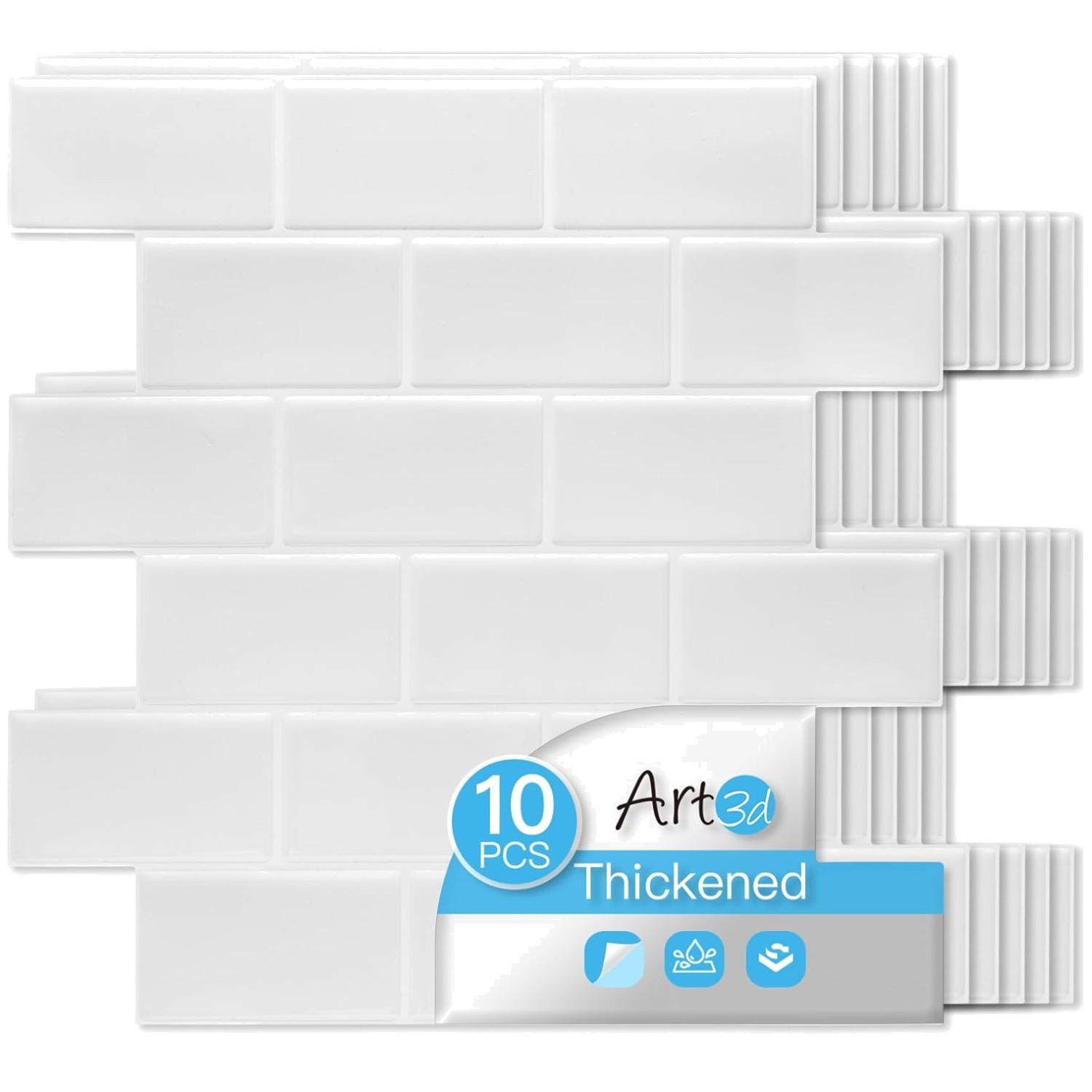 Thickened Subway Tile Backsplash, Self-Adhesive, 10-Pack