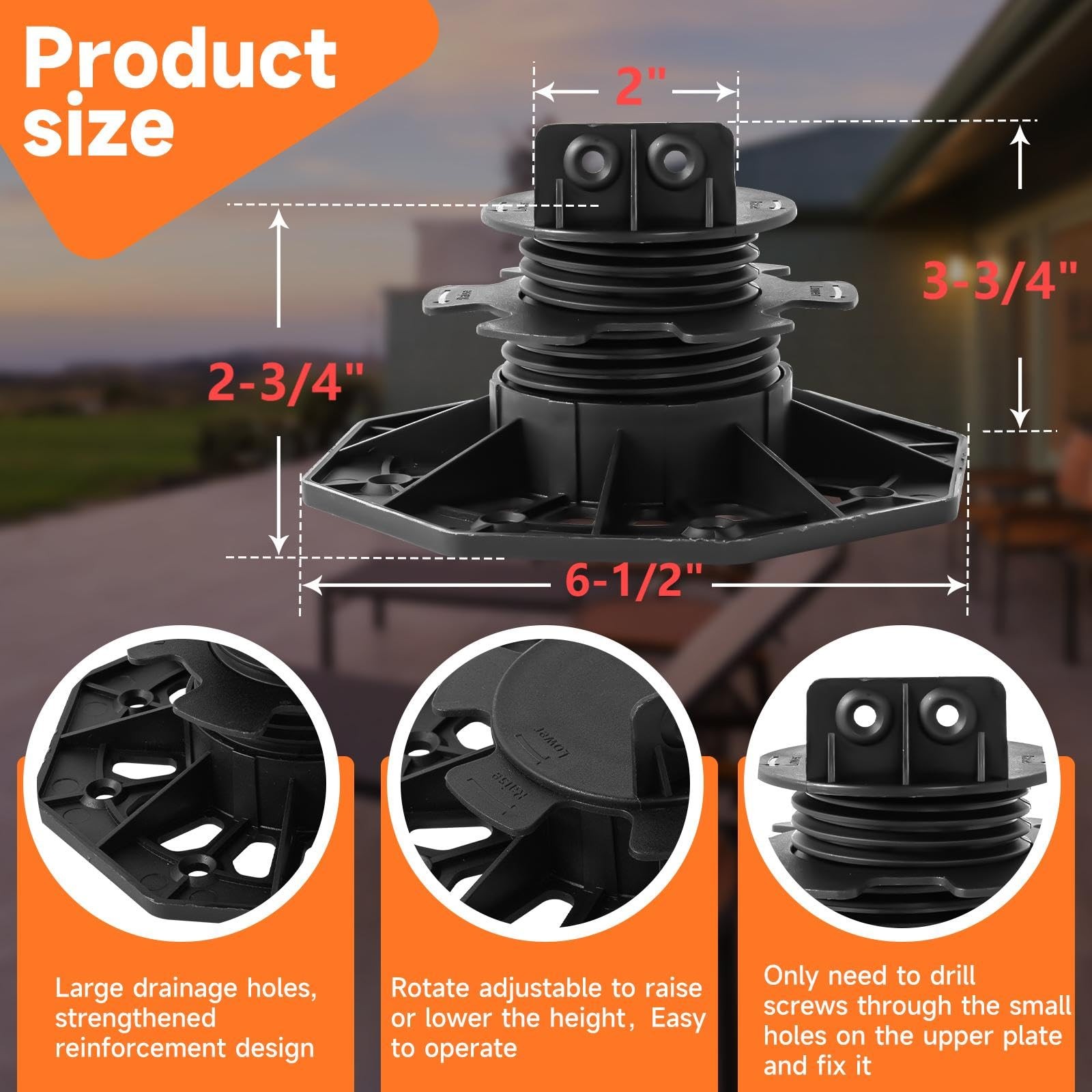 24PACK Adjustable Deck Support Pedestal, 1-3/16” to 2-3/4” Height, Deck Fou…