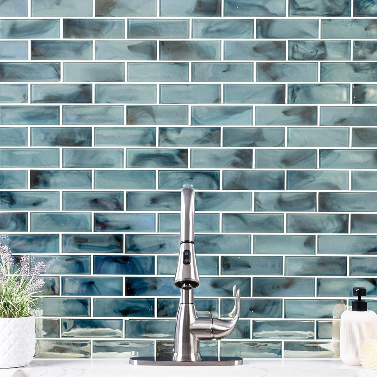 Blue Shimmer Glass Subway Tile 11.75″x11.75″ for Stunning Backsplashes