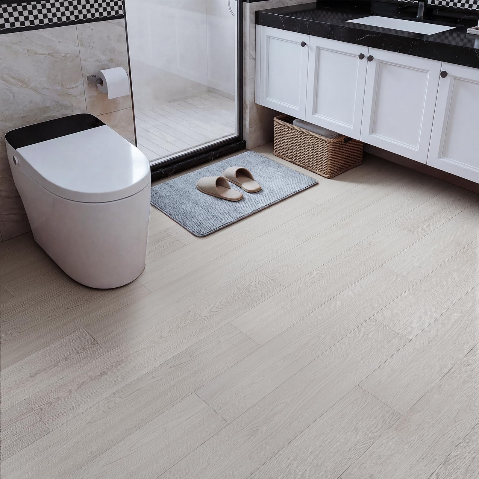 Peel and Stick Vinyl Flooring, 36-Pack 54 Sq.Ft Wood Grain Waterproof Rigid C…
