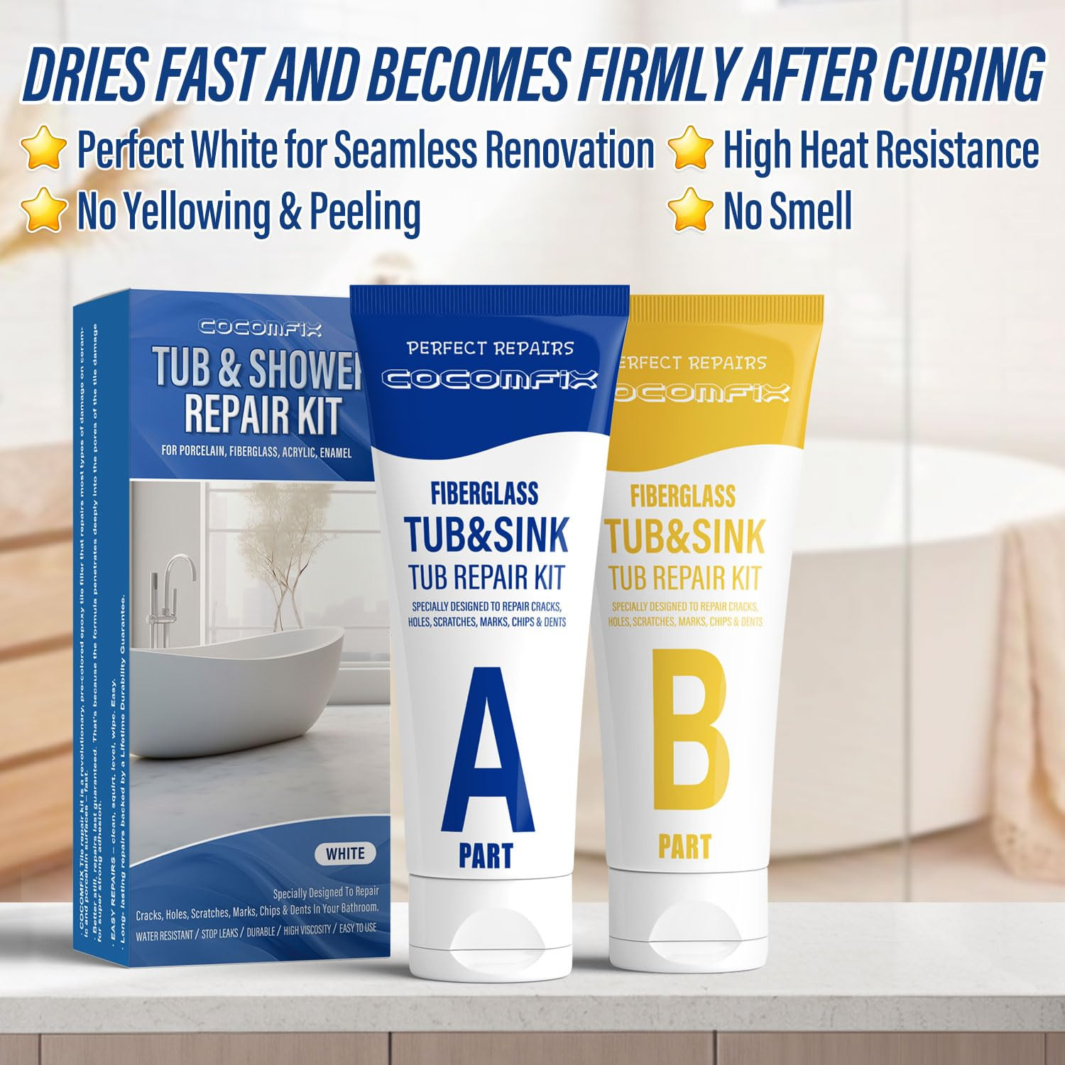 Tub Repair Kit White, Bathtub Repair Kit for Enamel, Fiberglass, Acrylic, Porcel