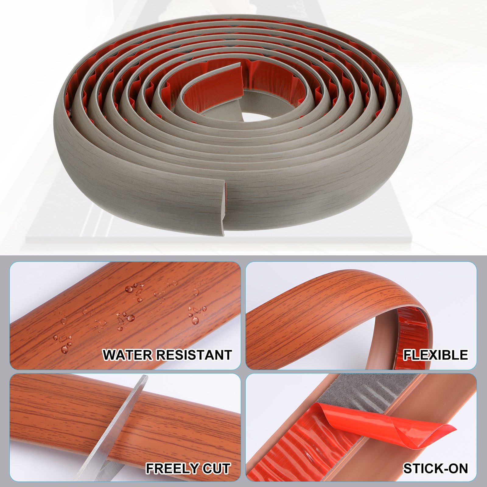 9.84ft Floor Transition Strip Self Adhesive Carpet to Tile Strip Light Gray
