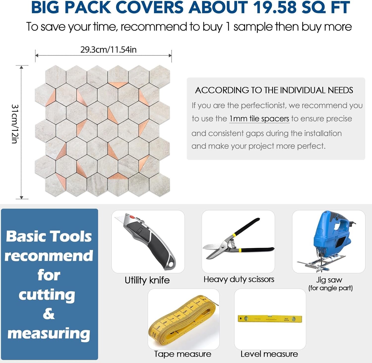10-Sheet Hexagon Peel and Stick Backsplash Tile,12.2×11.34 inches Beige Marbl…