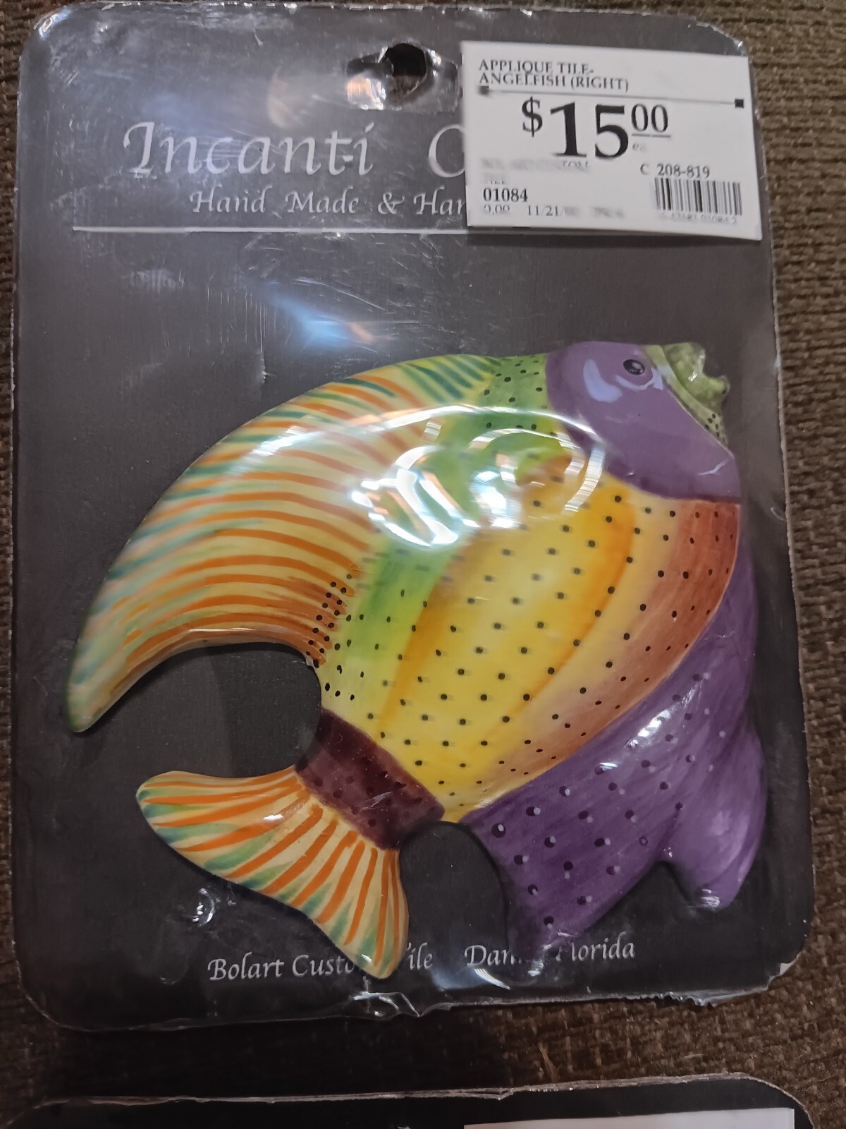 Bolart Custom Tile Tropical Fish Hand Made Hand Painted Set Of 6 Incanti Overlay